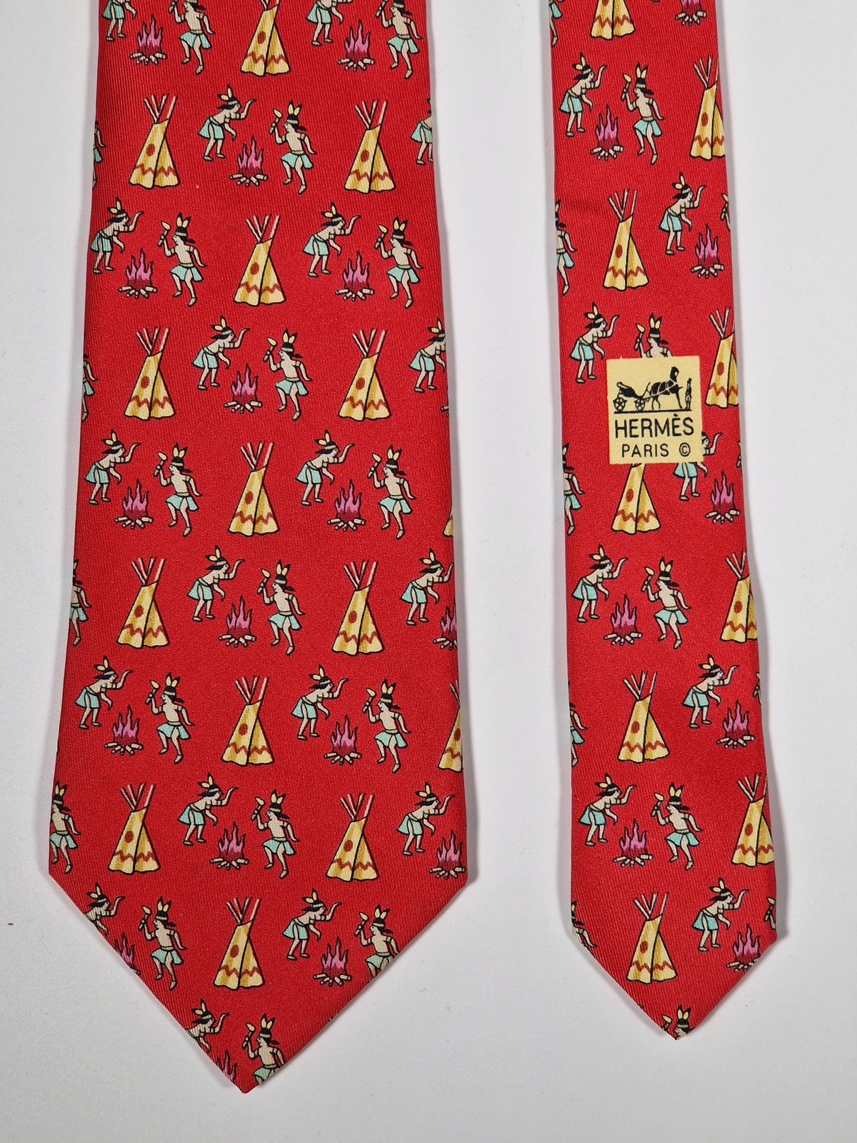 007564 Hermès tie red indians whimsical pattern 7564 SA
