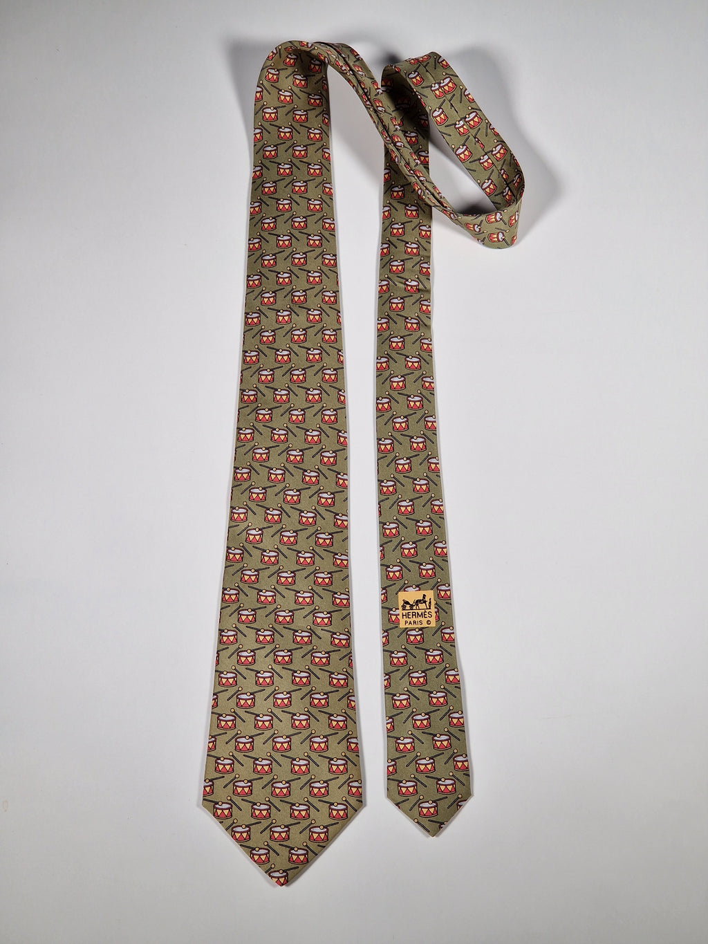Hermès silk tie green drum pattern 7565 SA