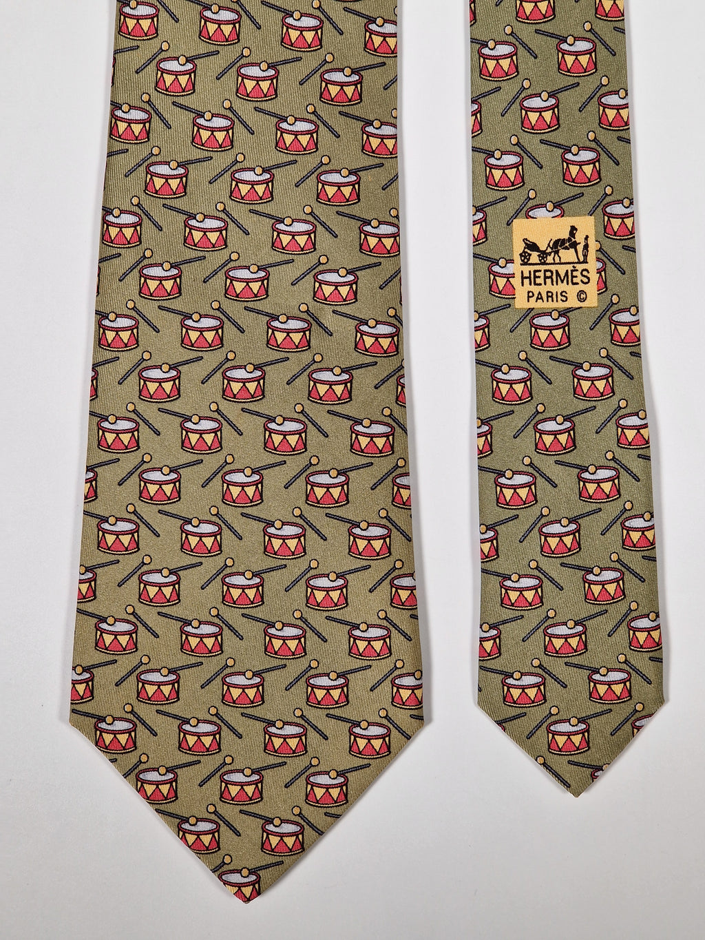 Hermès silk tie green drum pattern 7565 SA