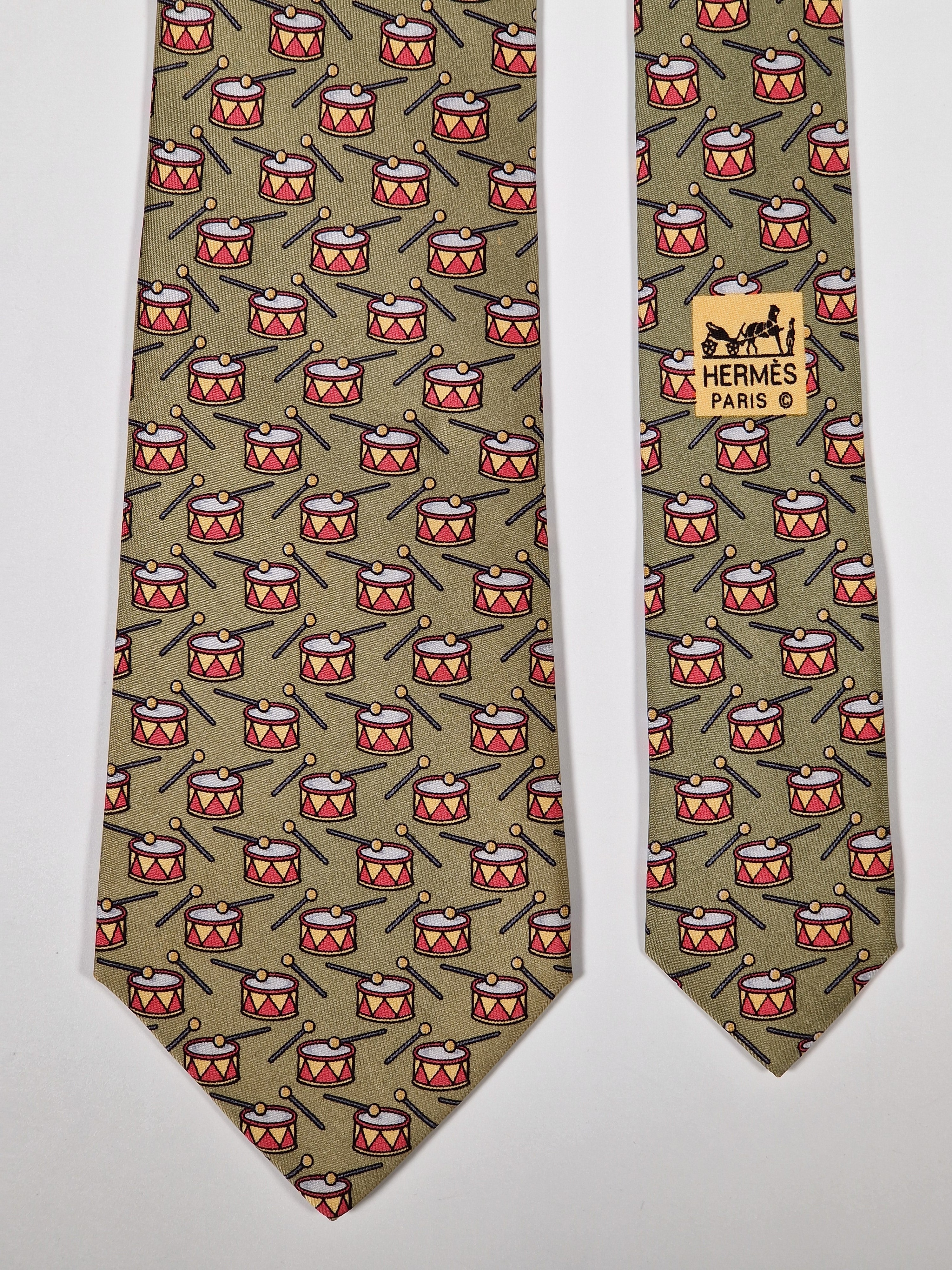 Hermès silk tie green drum pattern 7565 SA