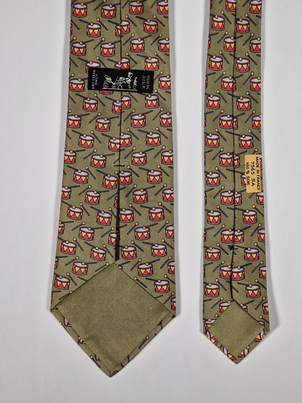 Hermès silk tie green drum pattern 7565 SA