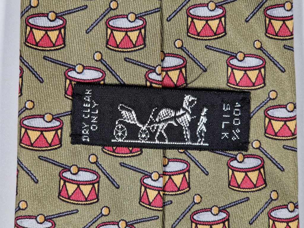 Hermès silk tie green drum pattern 7565 SA