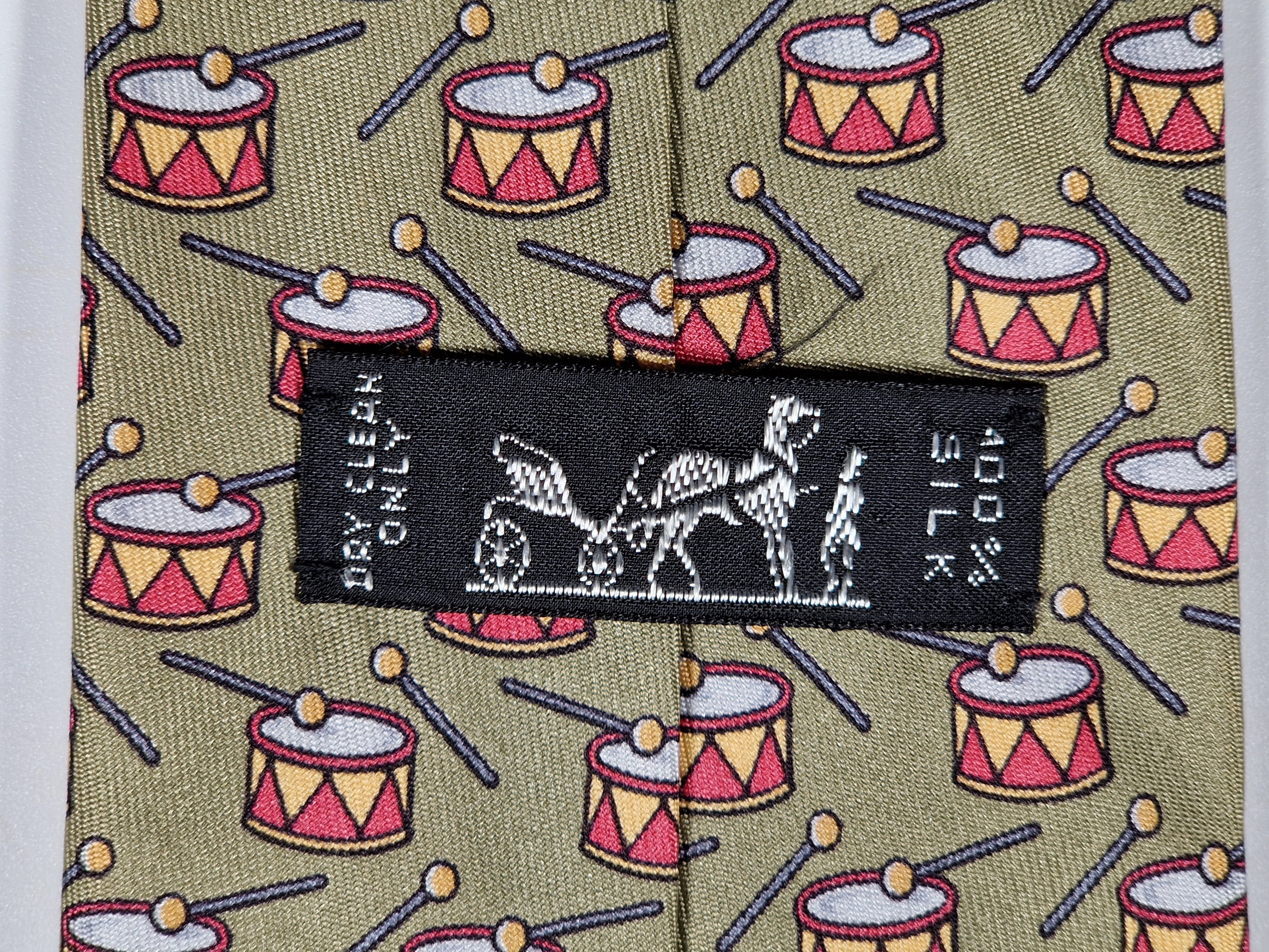 Hermès silk tie green drum pattern 7565 SA