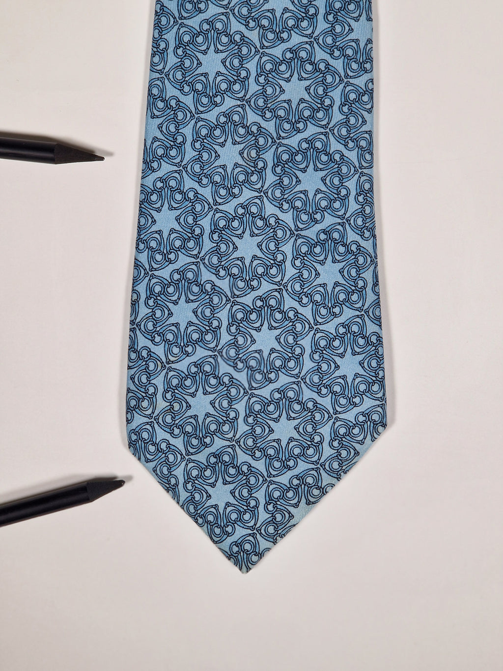007570 Hermès tie blue equestrian pattern 7570 SA