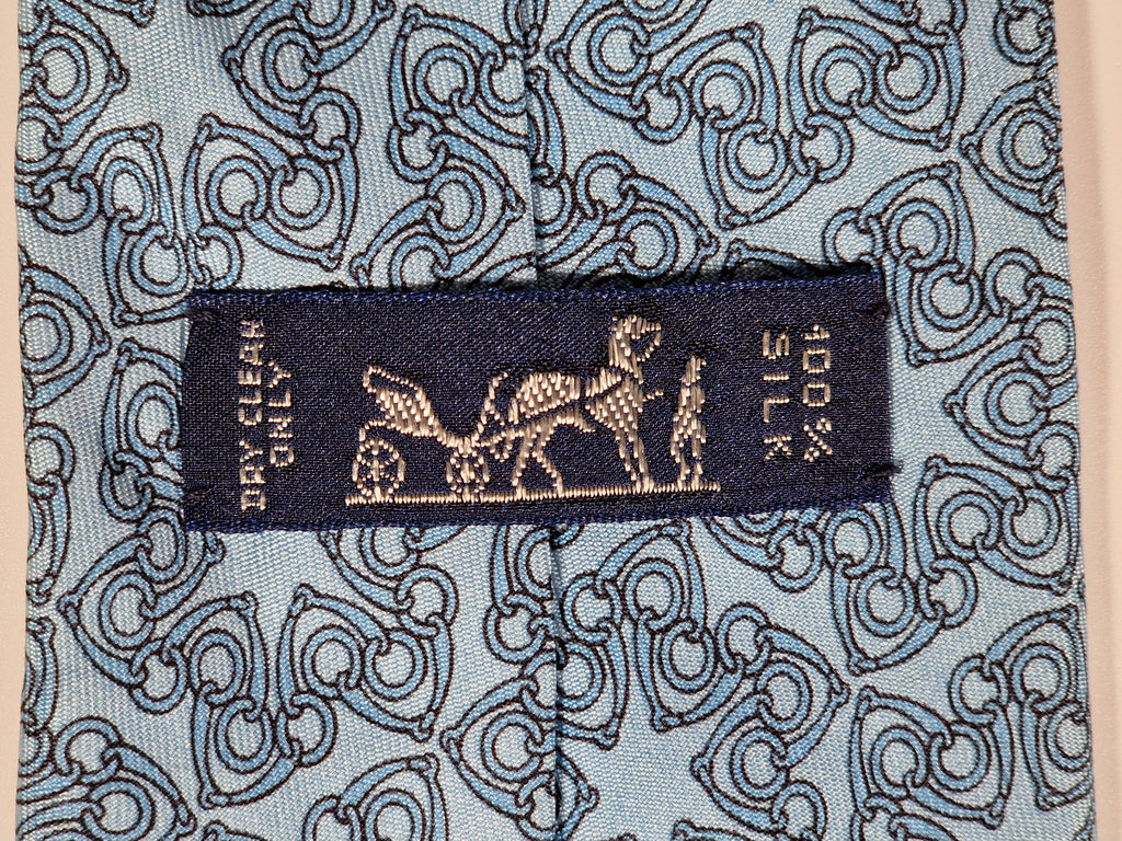 007570 Hermès tie blue equestrian pattern 7570 SA