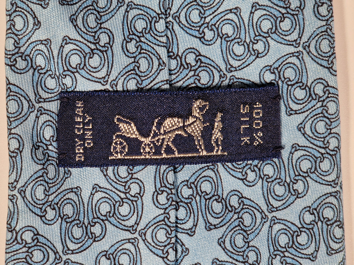 007570 Hermès tie blue equestrian pattern 7570 SA