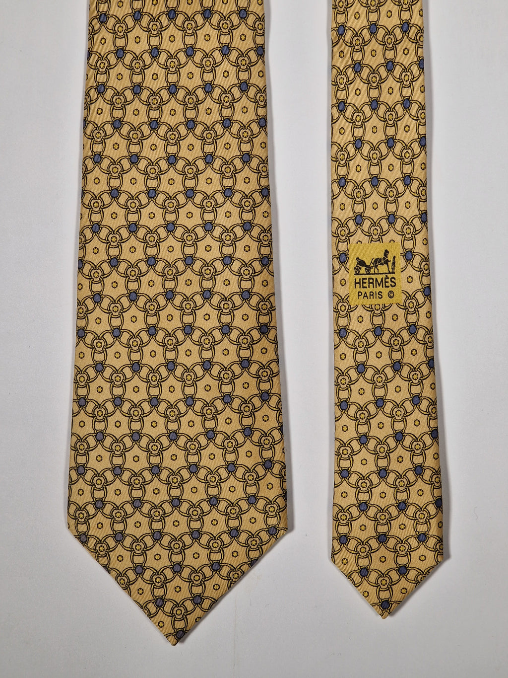 Hermès silk tie yellow equeatrian pattern 7575 SA