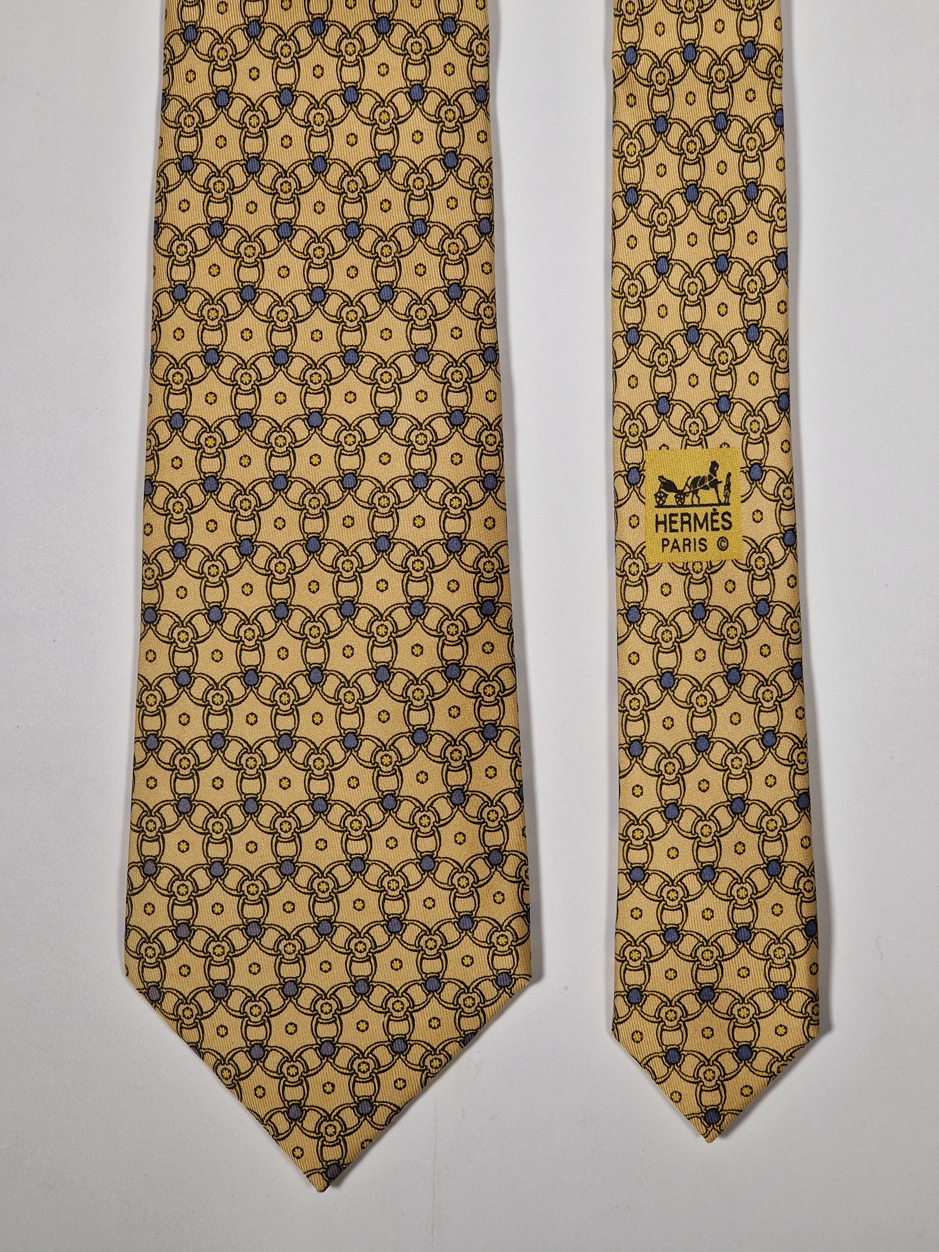 Hermès silk tie yellow equeatrian pattern 7575 SA