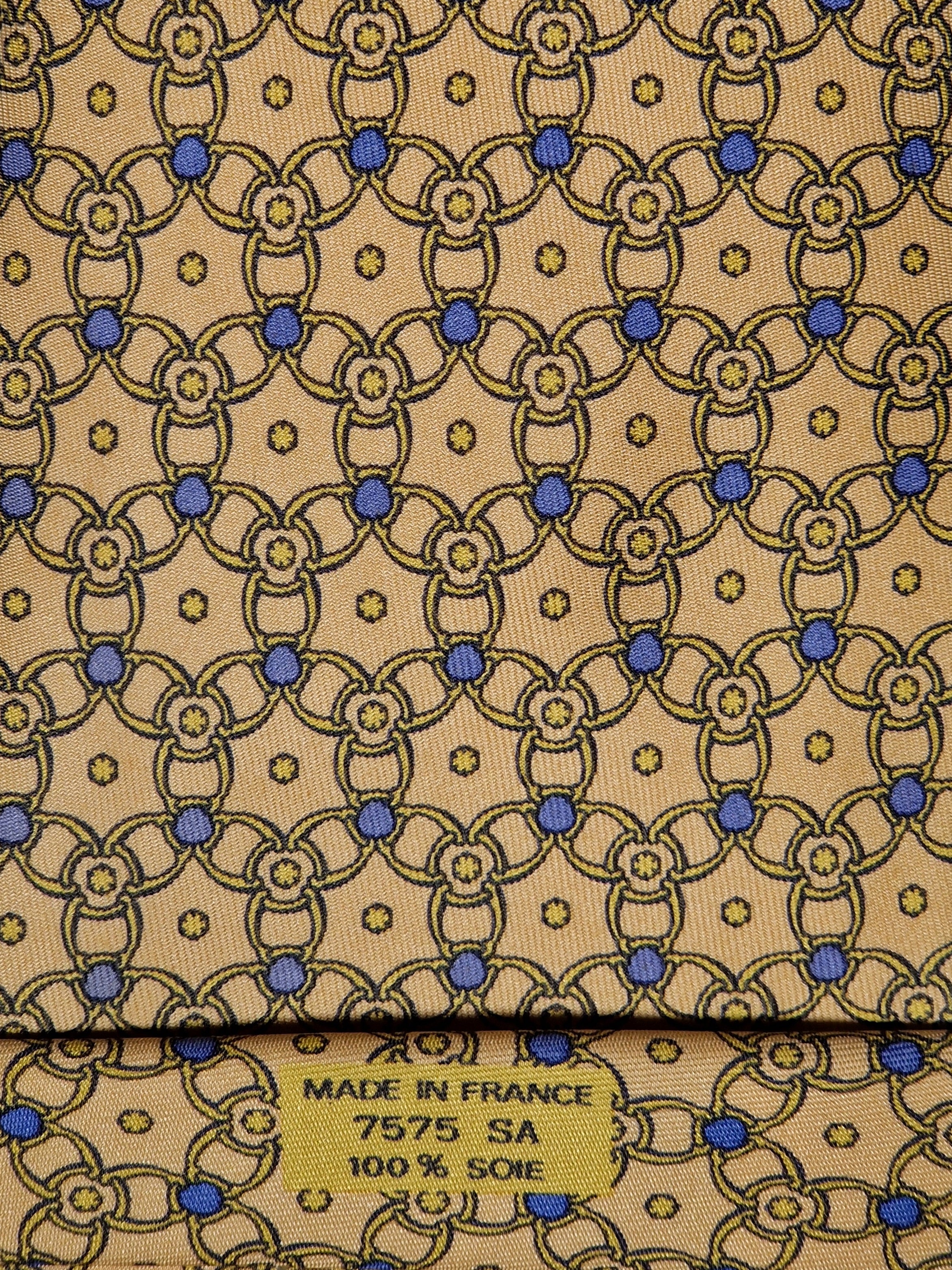 Hermès silk tie yellow equeatrian pattern 7575 SA