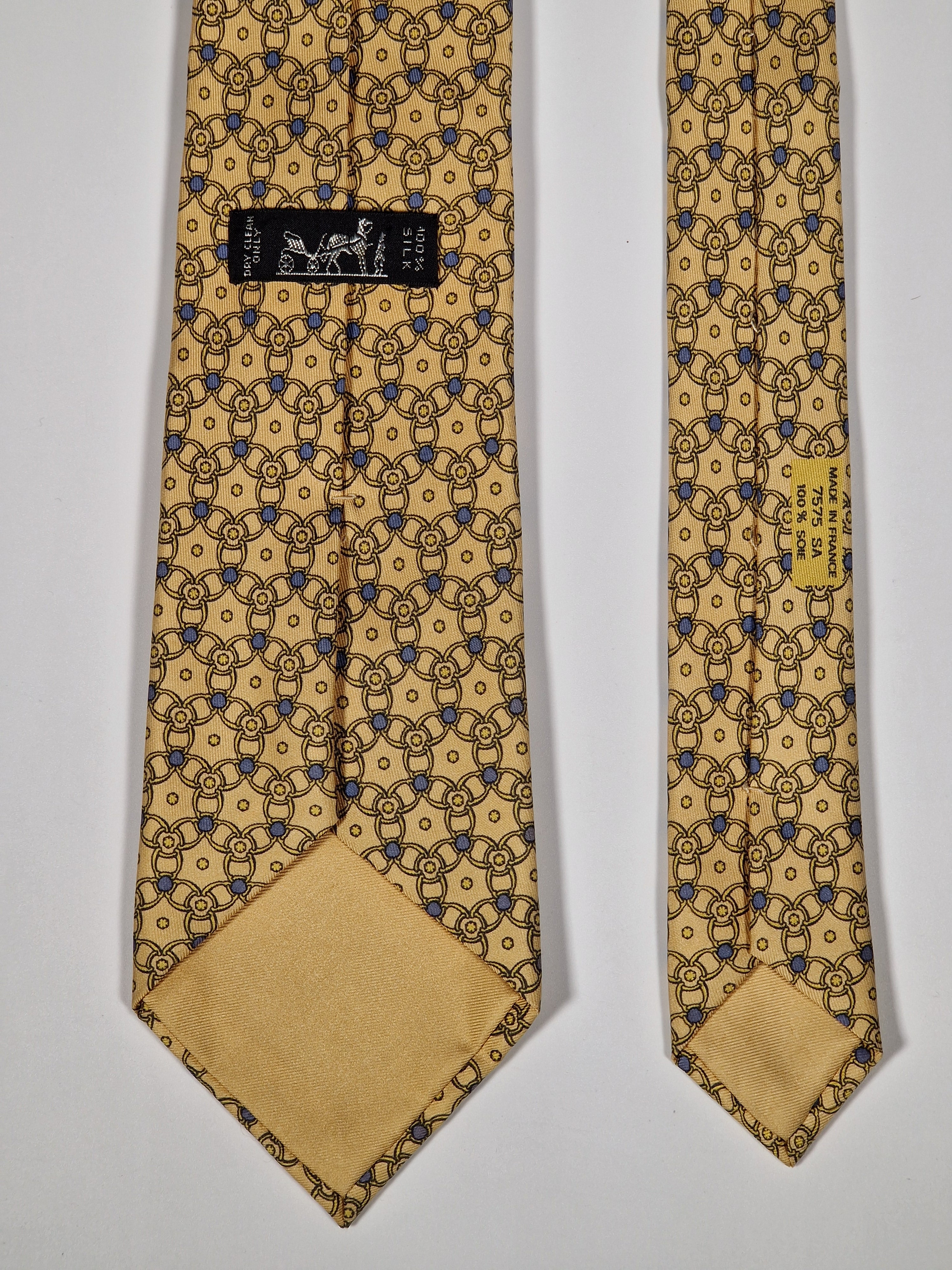 Hermès silk tie yellow equeatrian pattern 7575 SA