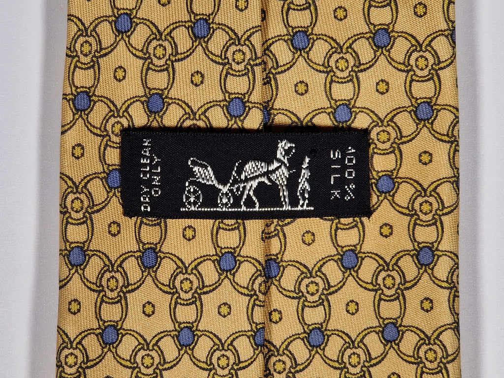 Hermès silk tie yellow equeatrian pattern 7575 SA