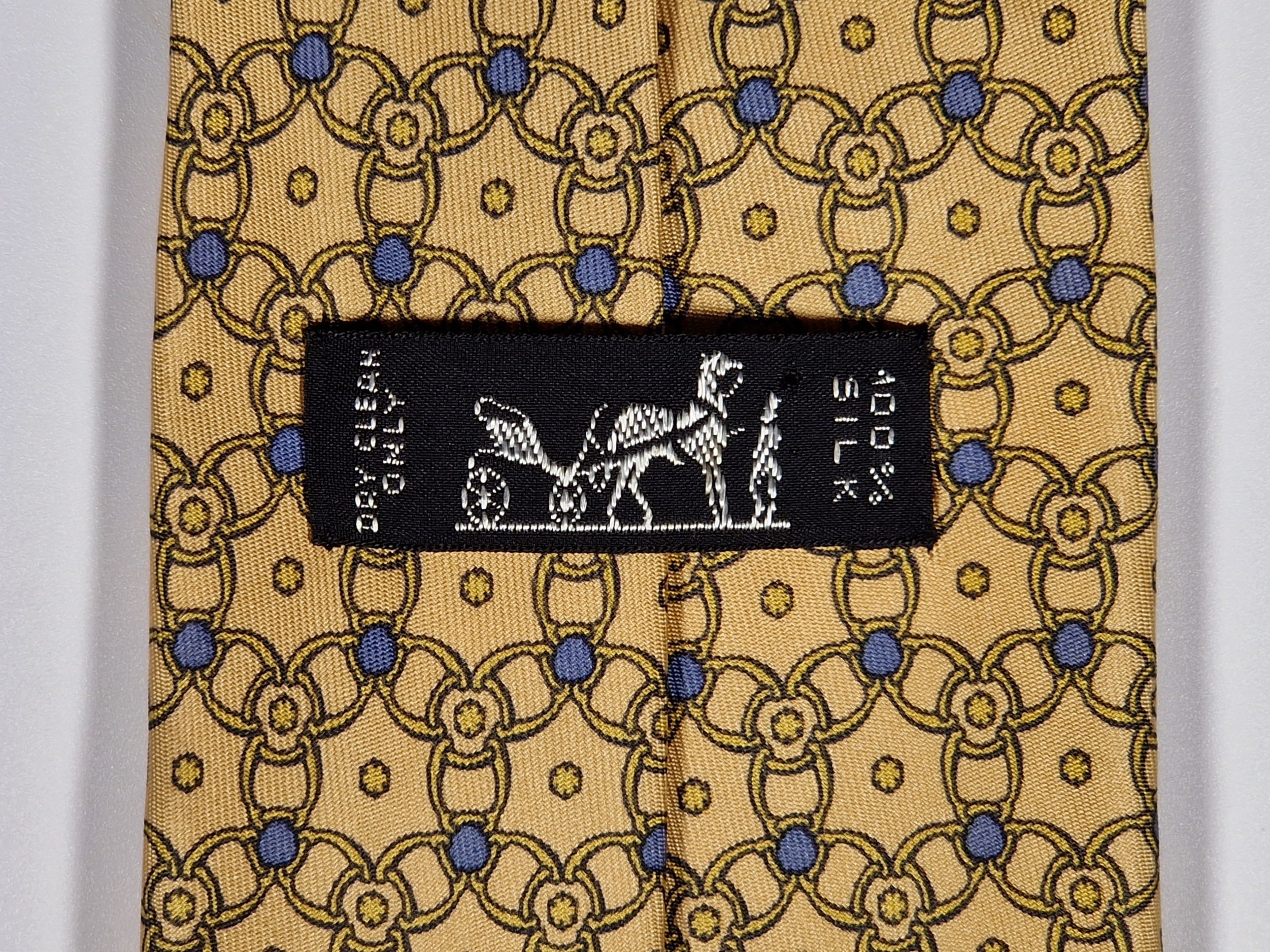 Hermès silk tie yellow equeatrian pattern 7575 SA