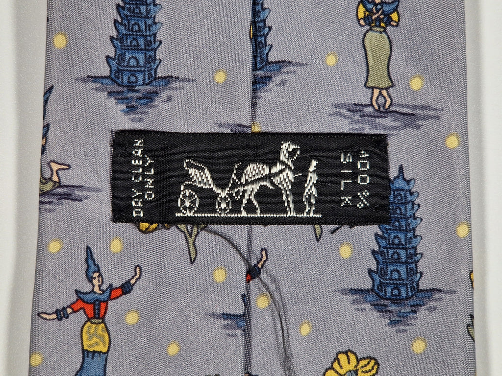 007577 Hermès tie grey etnical pattern Hermès 7577 SA tie grey