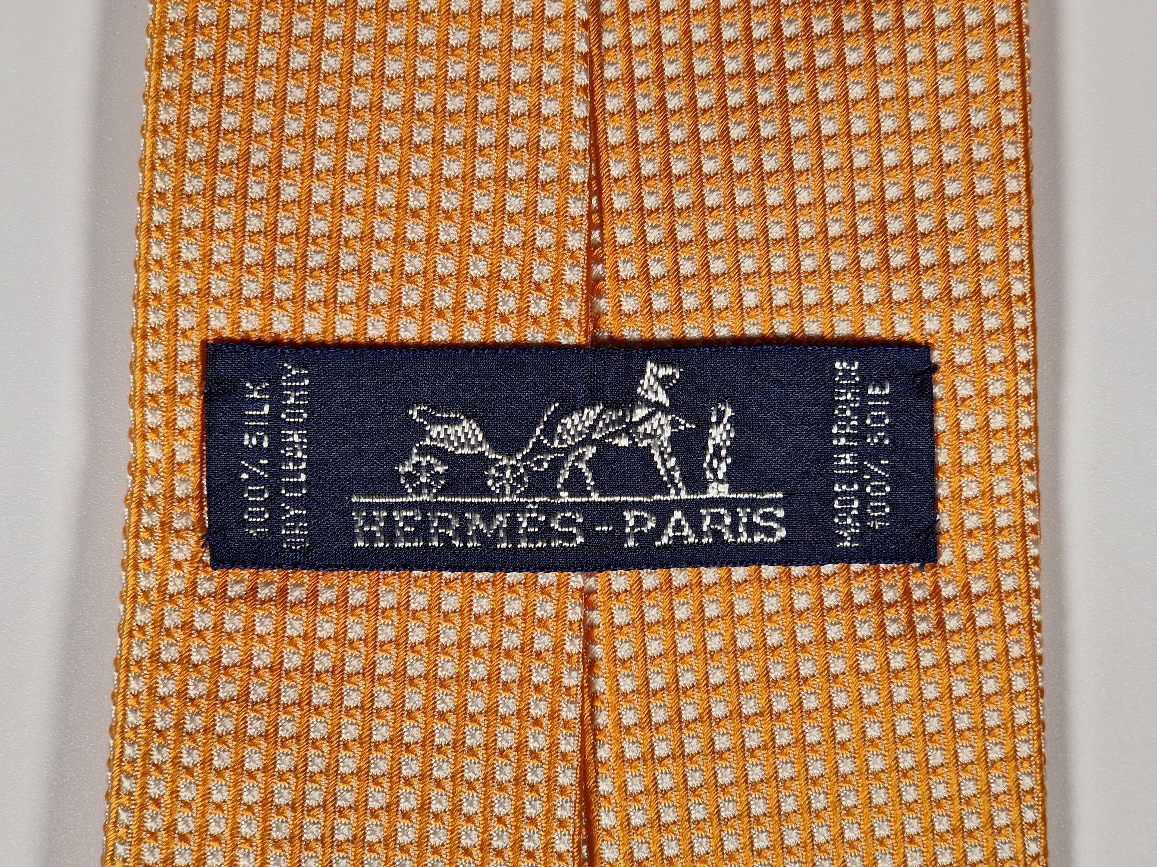 Hermès jaquard silk tie orange dots 758738 T