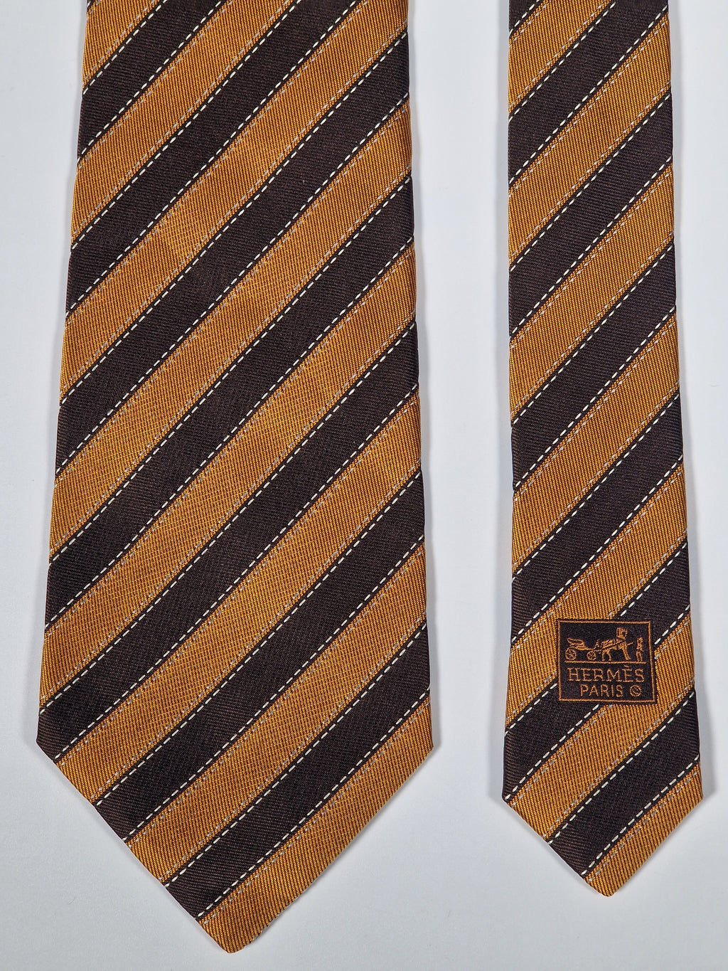 Hermès silk tie brown and orange striped  Hermès 758775 T tie orange