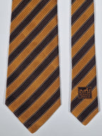 Hermès silk tie brown and orange striped  Hermès 758775 T tie orange
