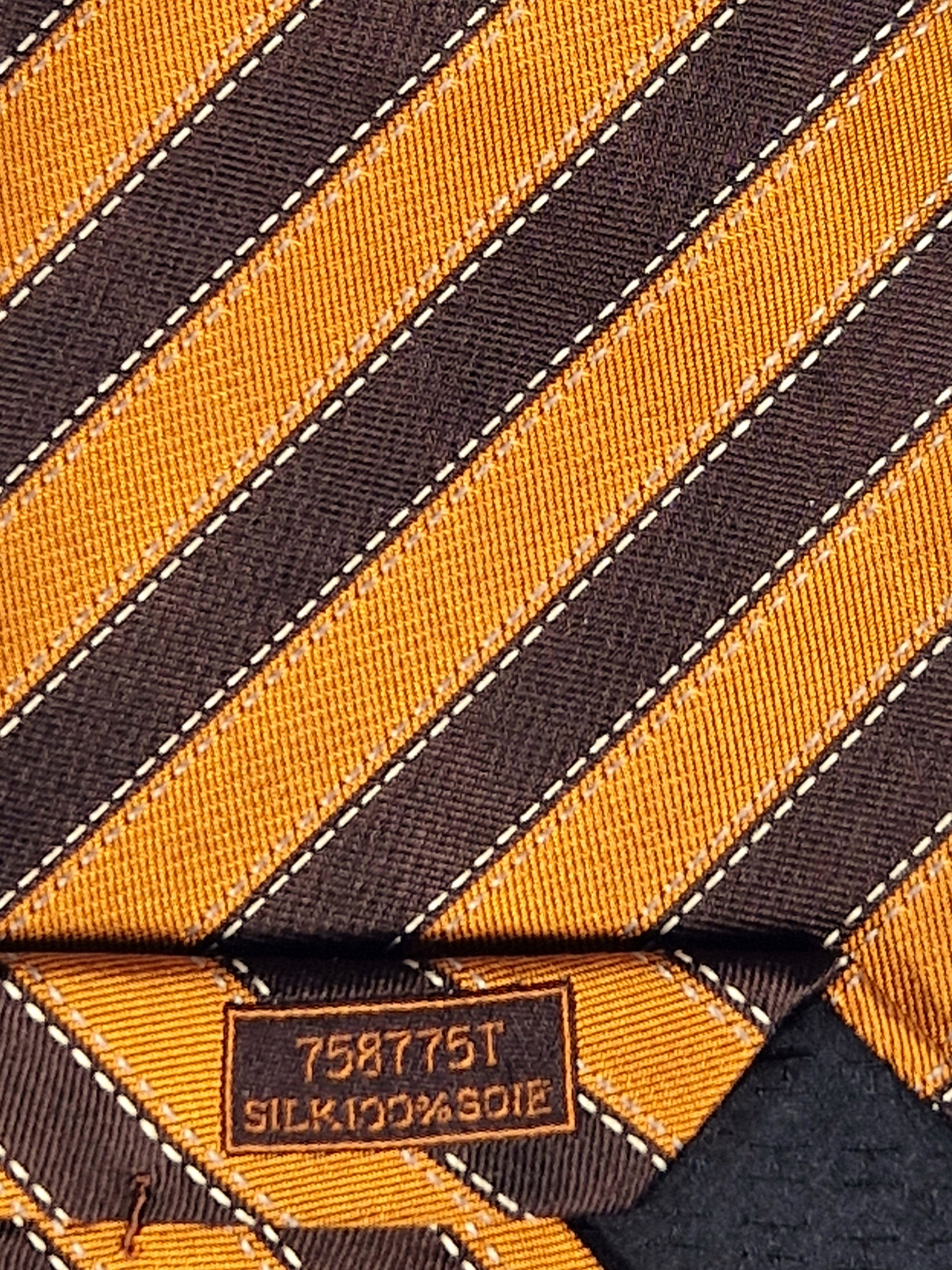 Hermès silk tie brown and orange striped  Hermès 758775 T tie orange