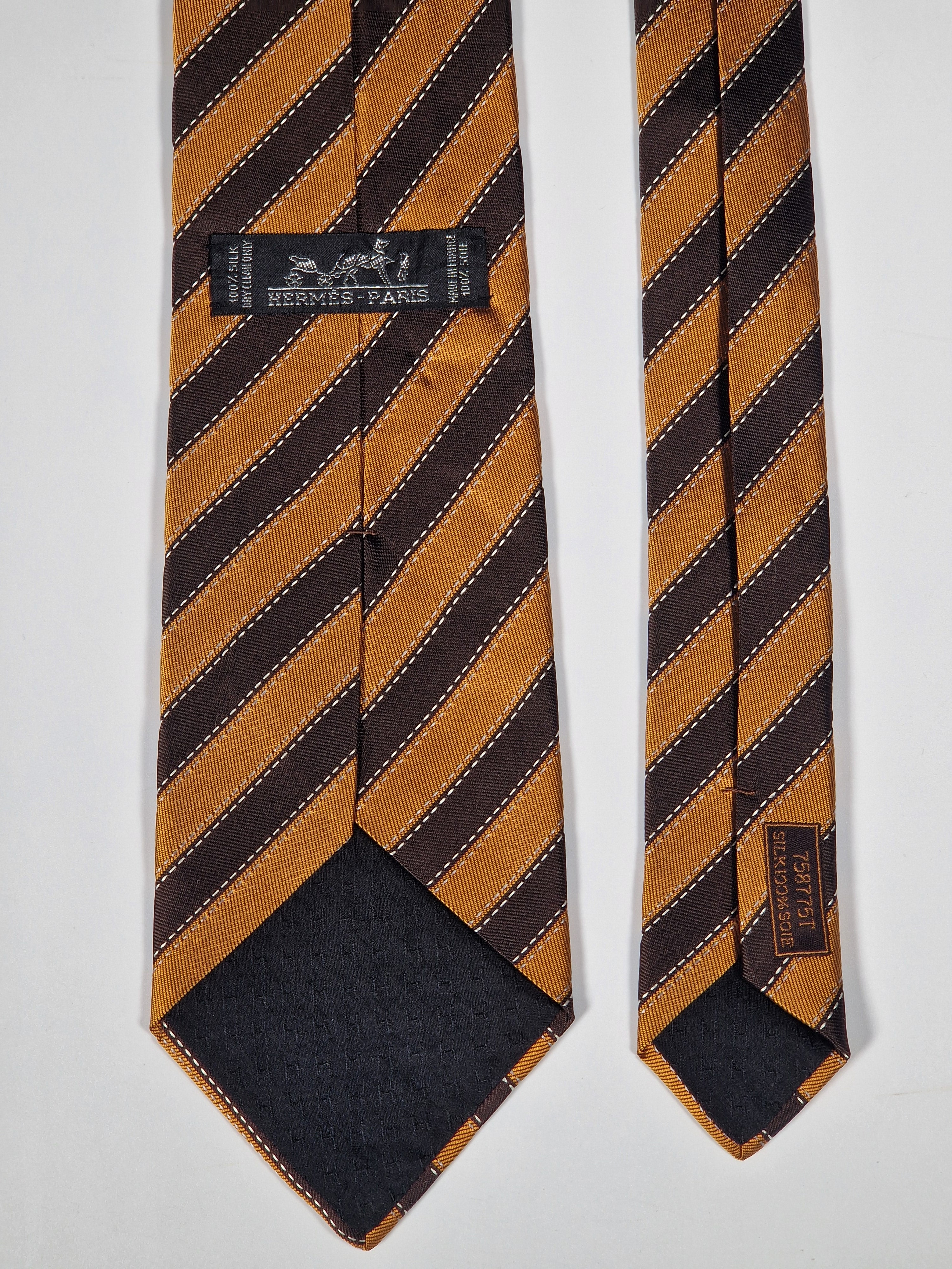 Hermès silk tie brown and orange striped  Hermès 758775 T tie orange
