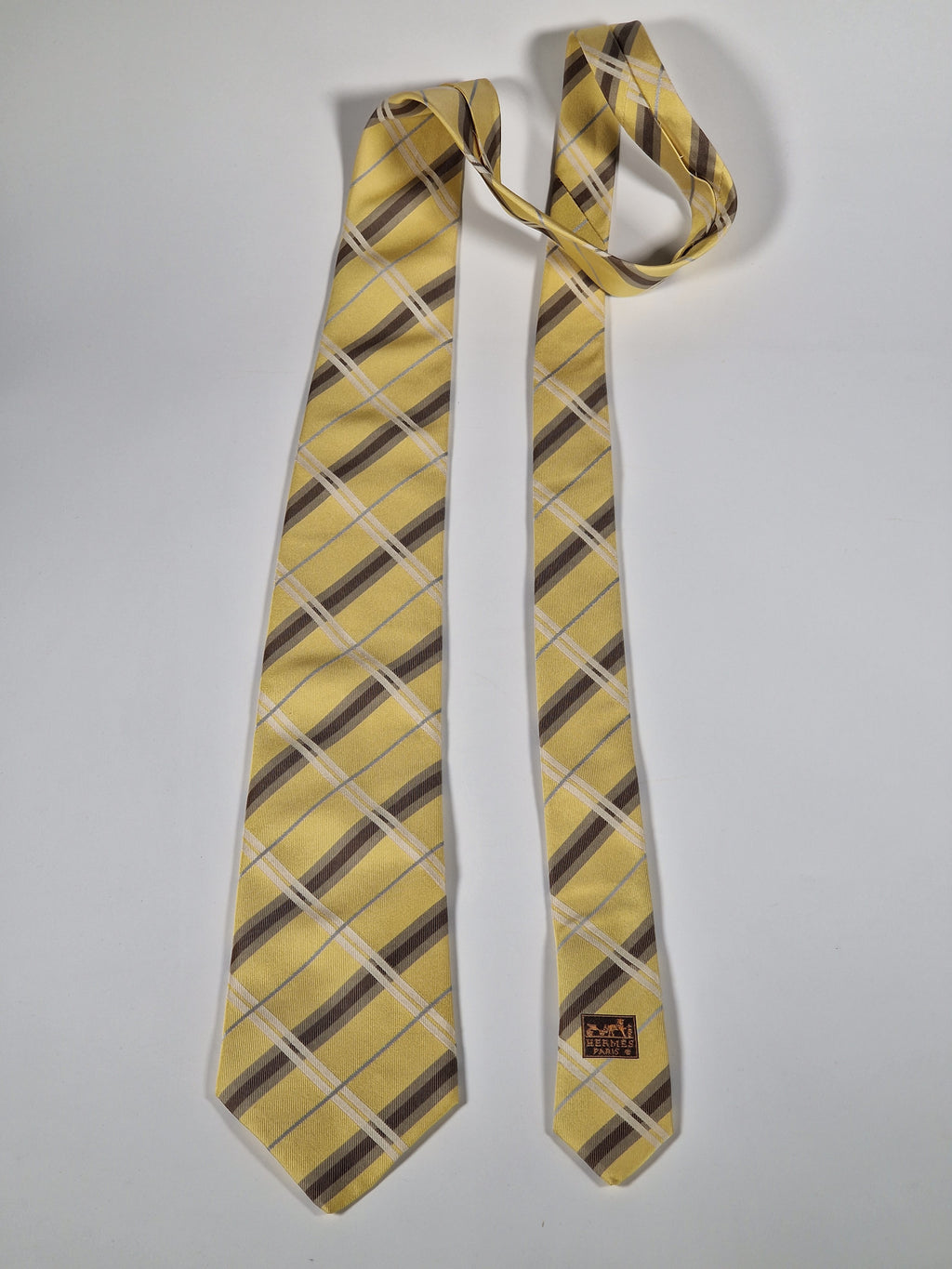 Hermès silk tie yellow chekerd 758781 T tie