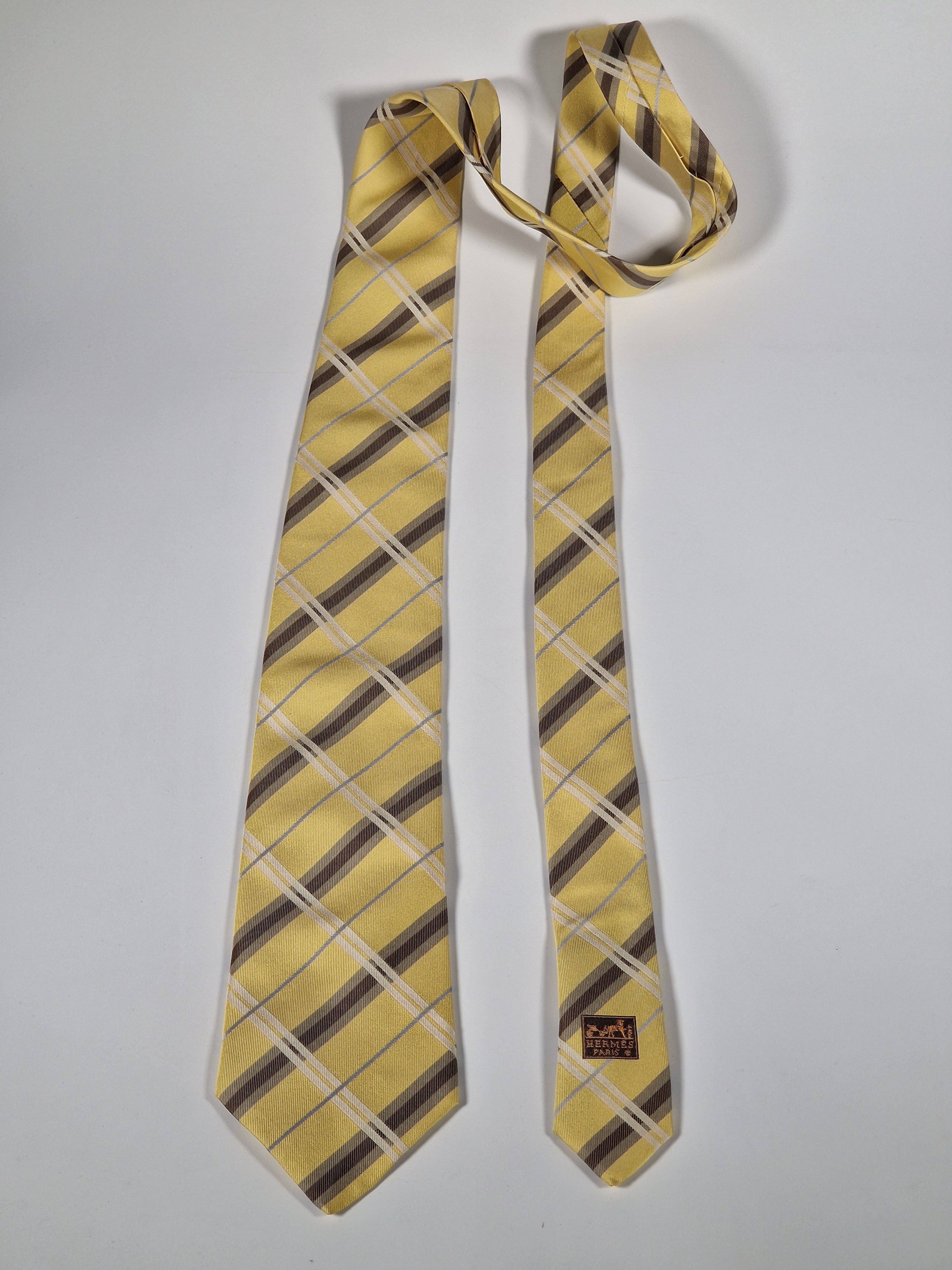 Hermès silk tie yellow chekerd 758781 T tie