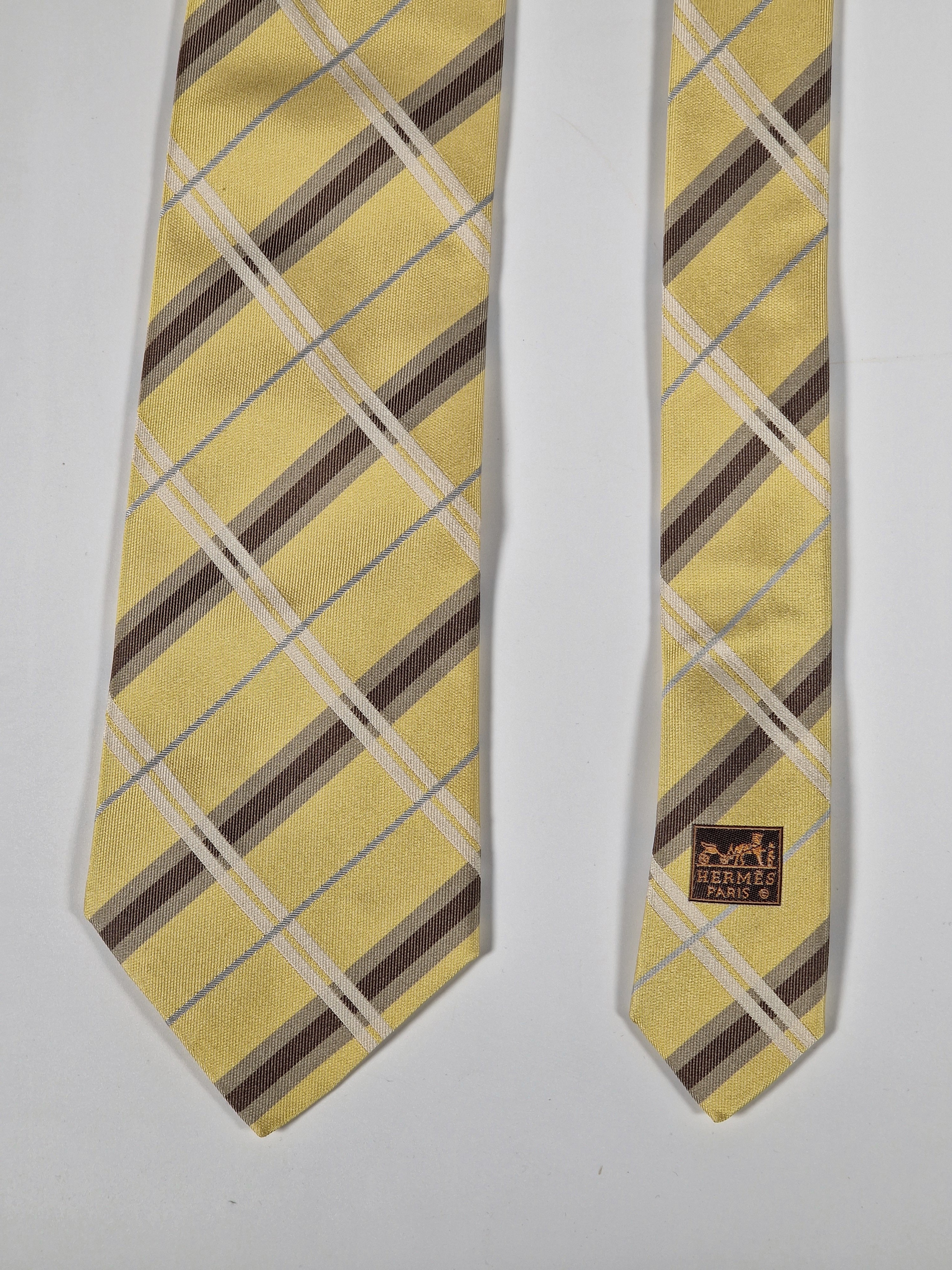 Hermès silk tie yellow chekerd 758781 T tie
