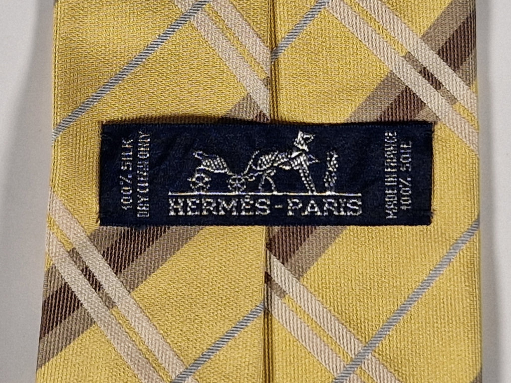 Hermès silk tie yellow chekerd 758781 T tie