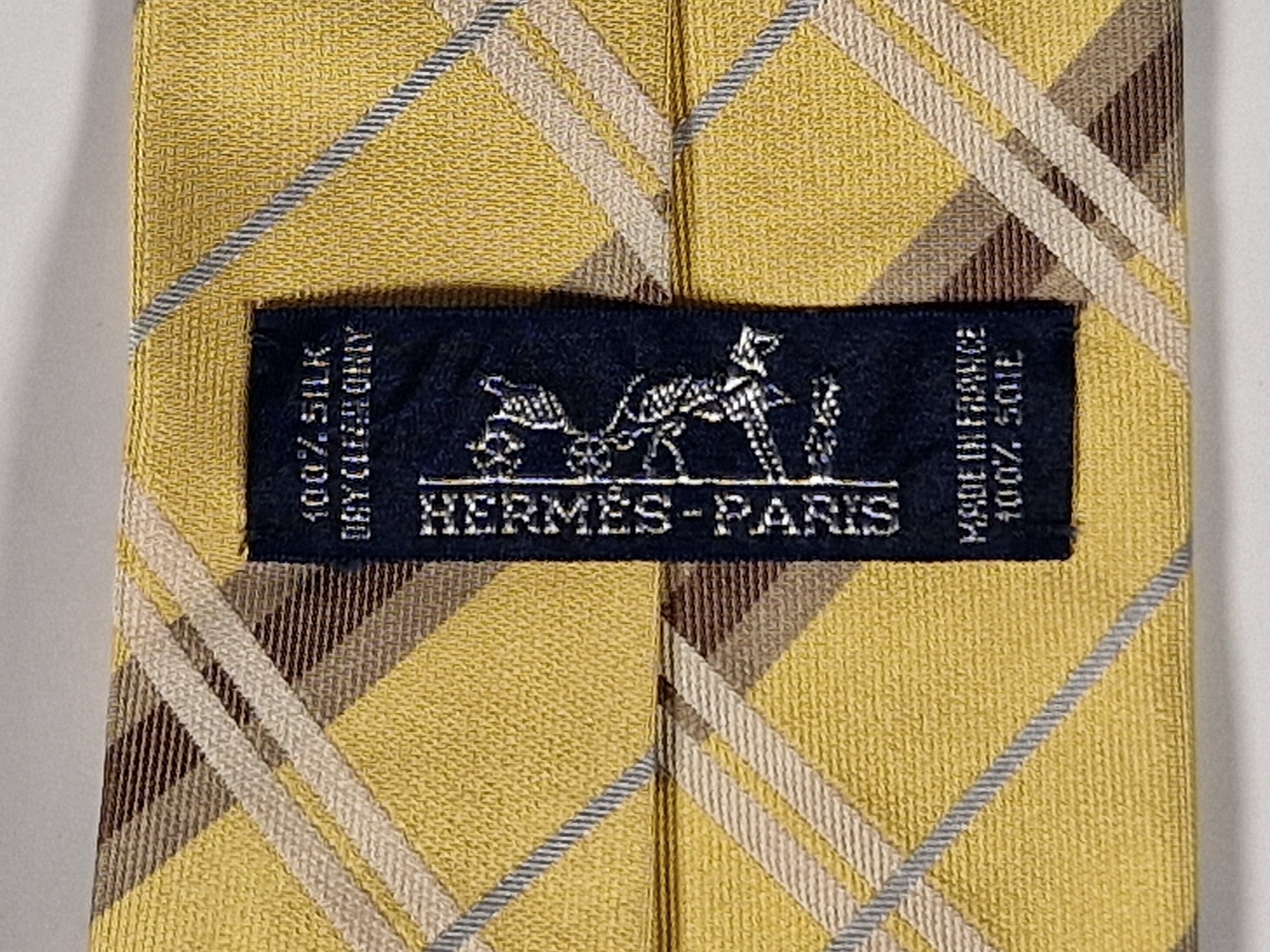 Hermès silk tie yellow chekerd 758781 T tie