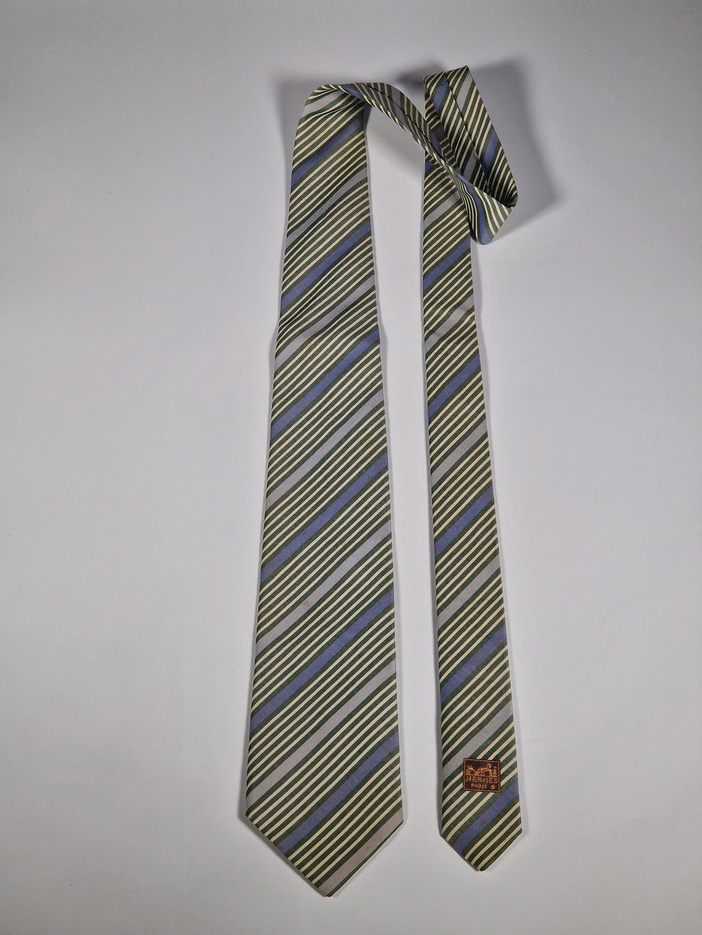 Hermès jaquard silk tie green striped Hermès 758784 T tie green