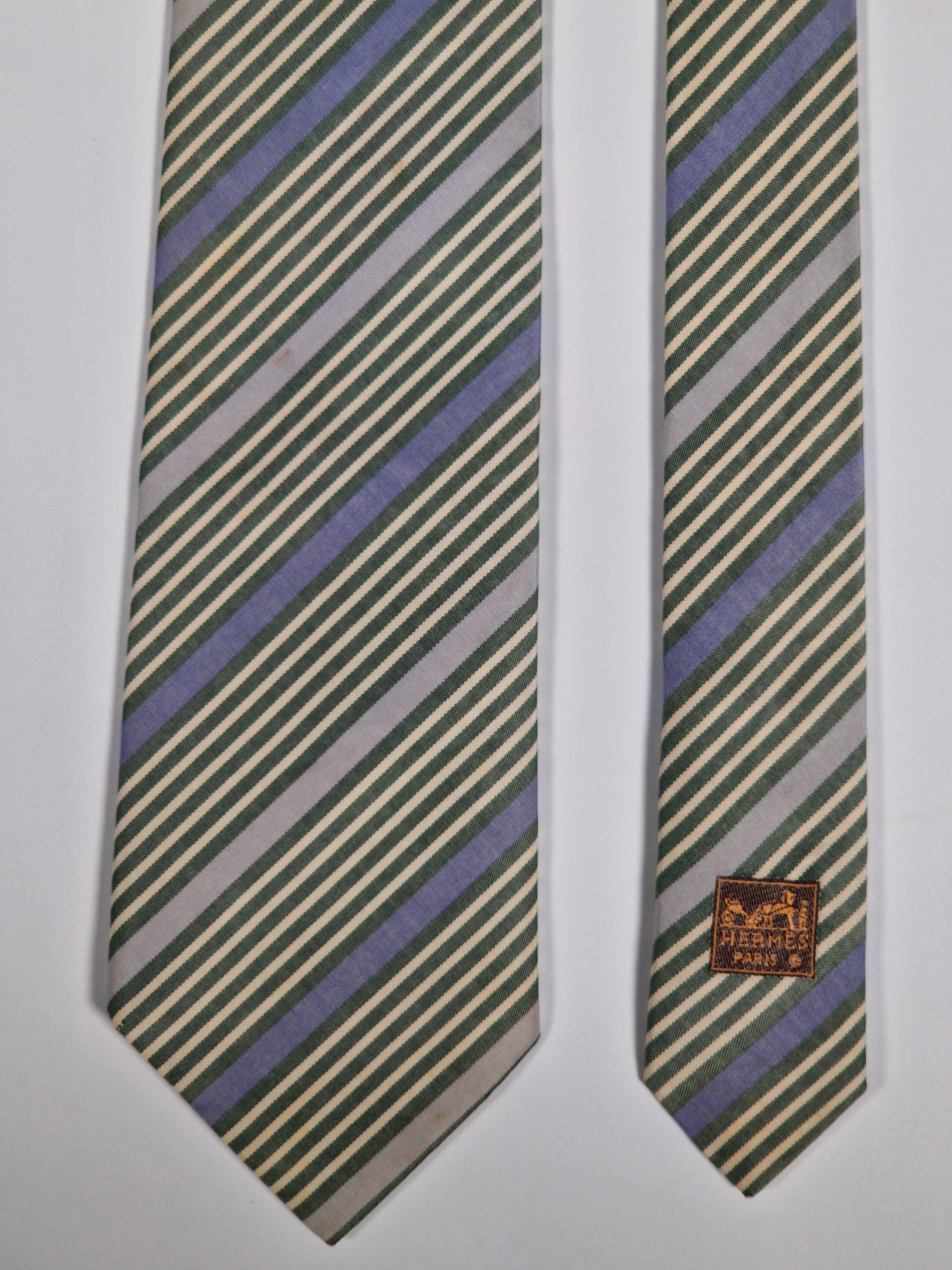 Hermès jaquard silk tie green striped Hermès 758784 T tie green
