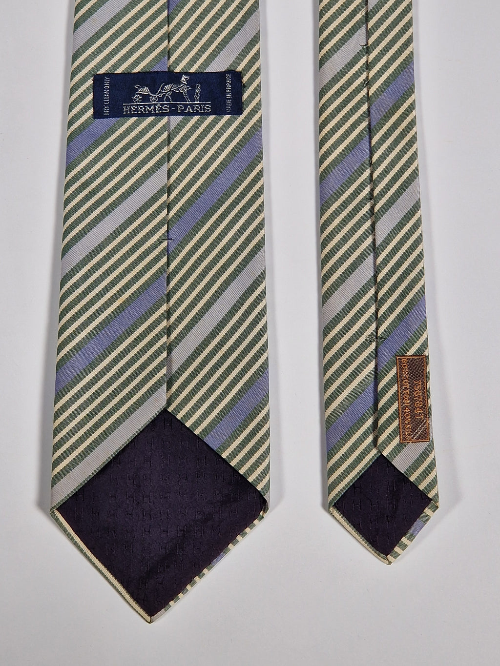 Hermès jaquard silk tie green striped Hermès 758784 T tie green