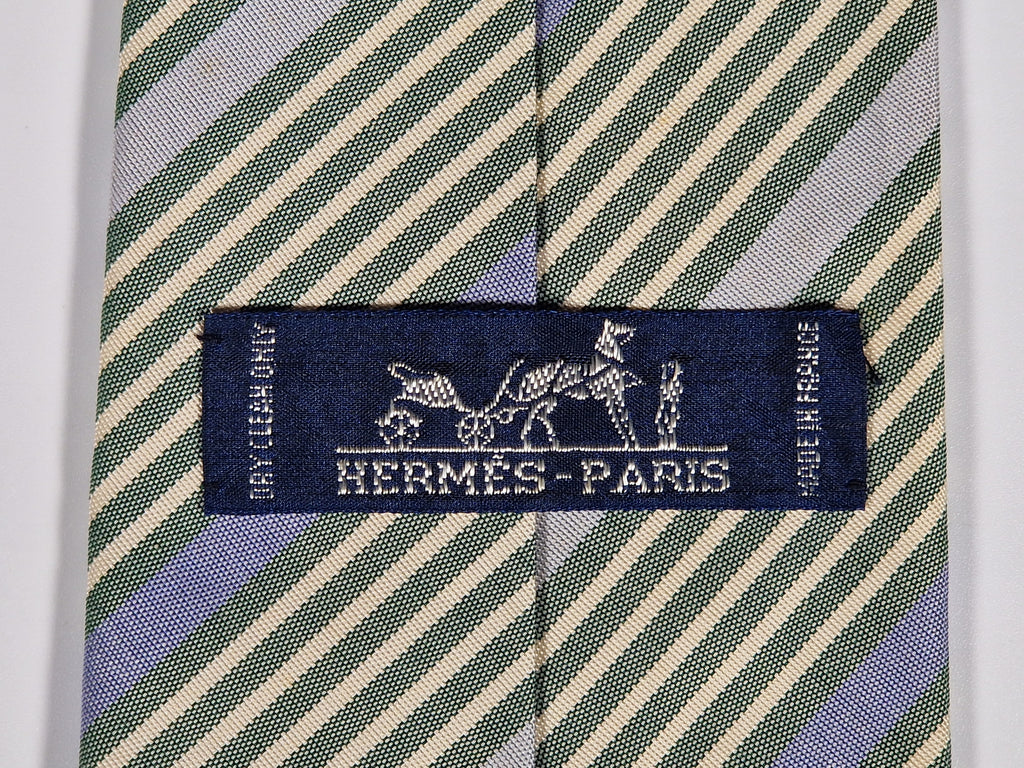 Hermès jaquard silk tie green striped Hermès 758784 T tie green