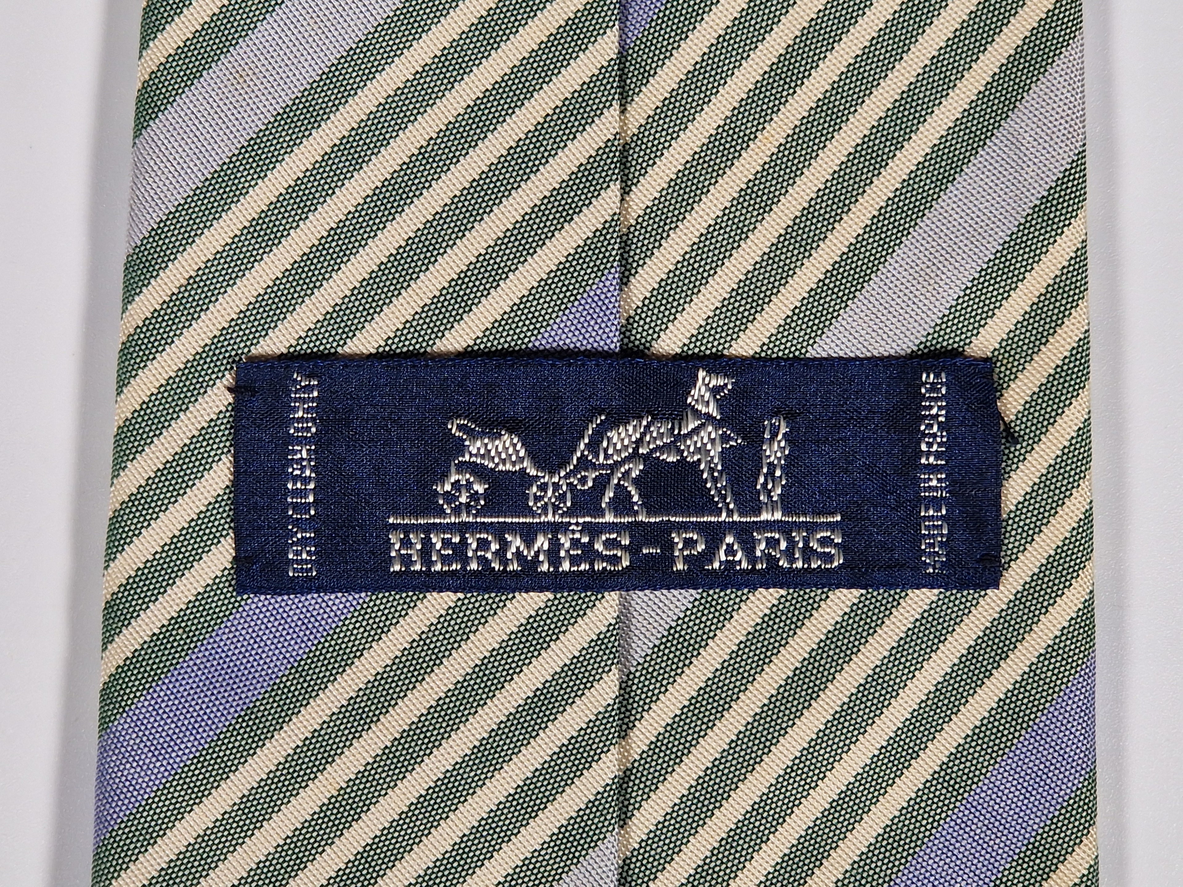 Hermès jaquard silk tie green striped Hermès 758784 T tie green