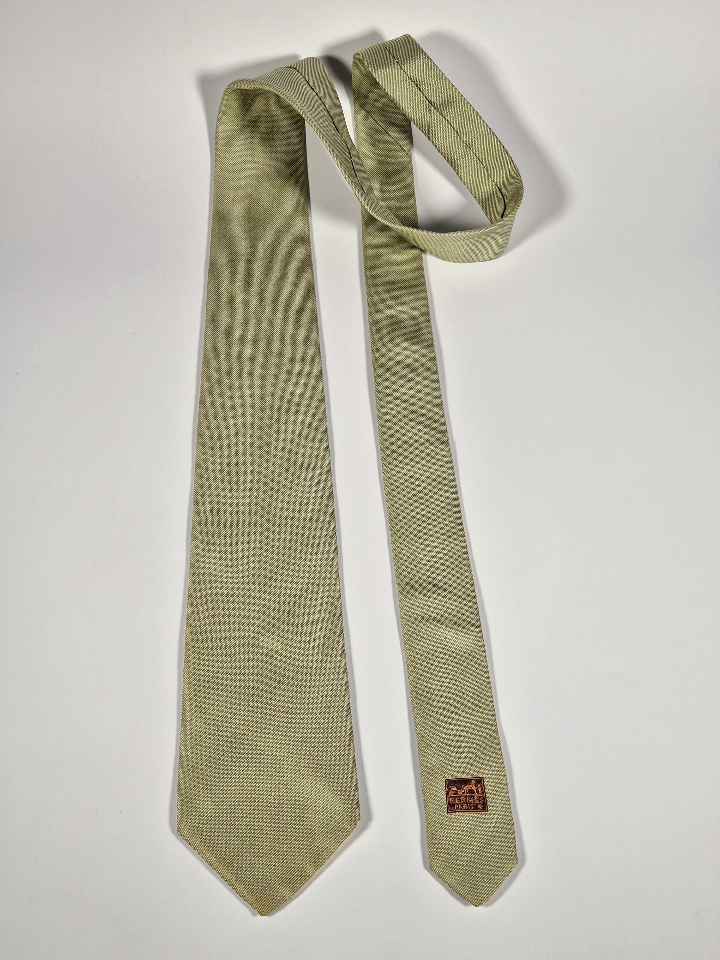 Hermés green silk jaquard tie 758792 T