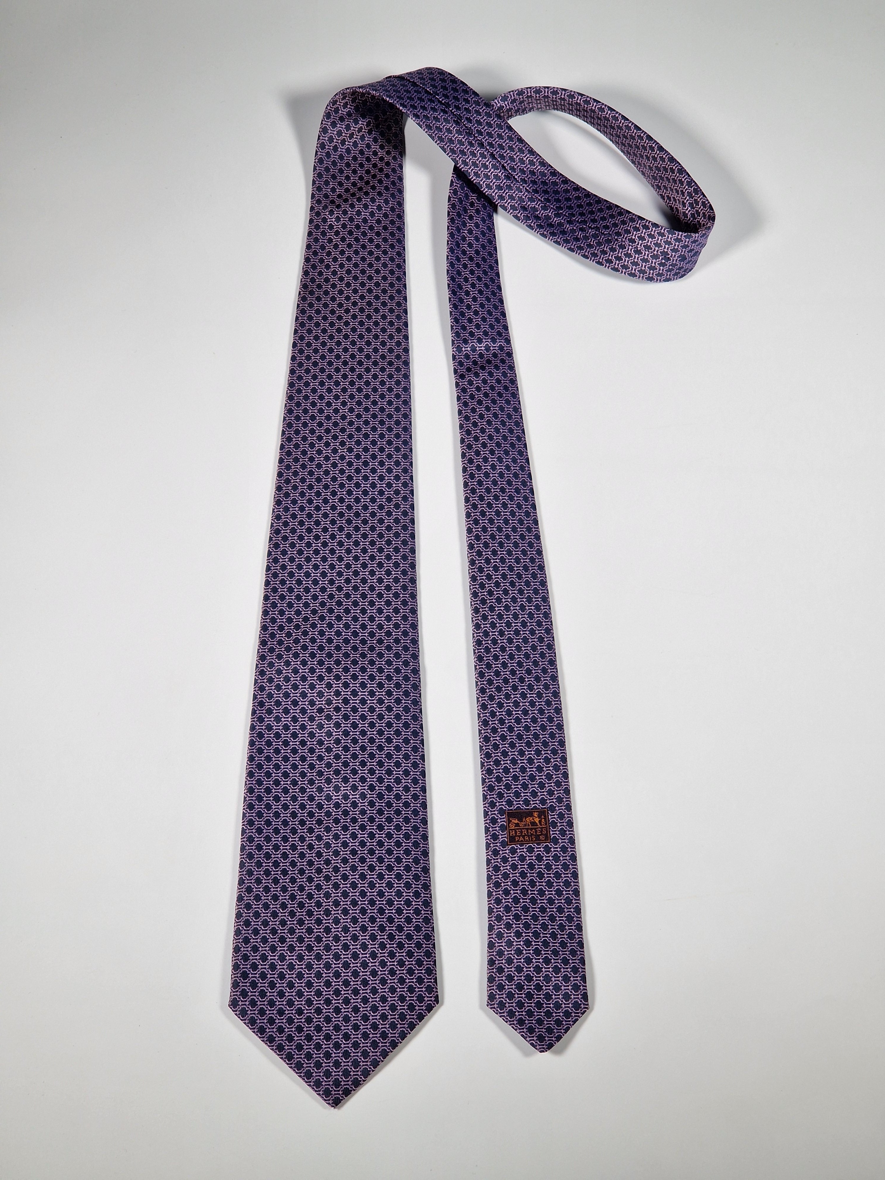 Hermès silk tie purple H pattern 759030 T