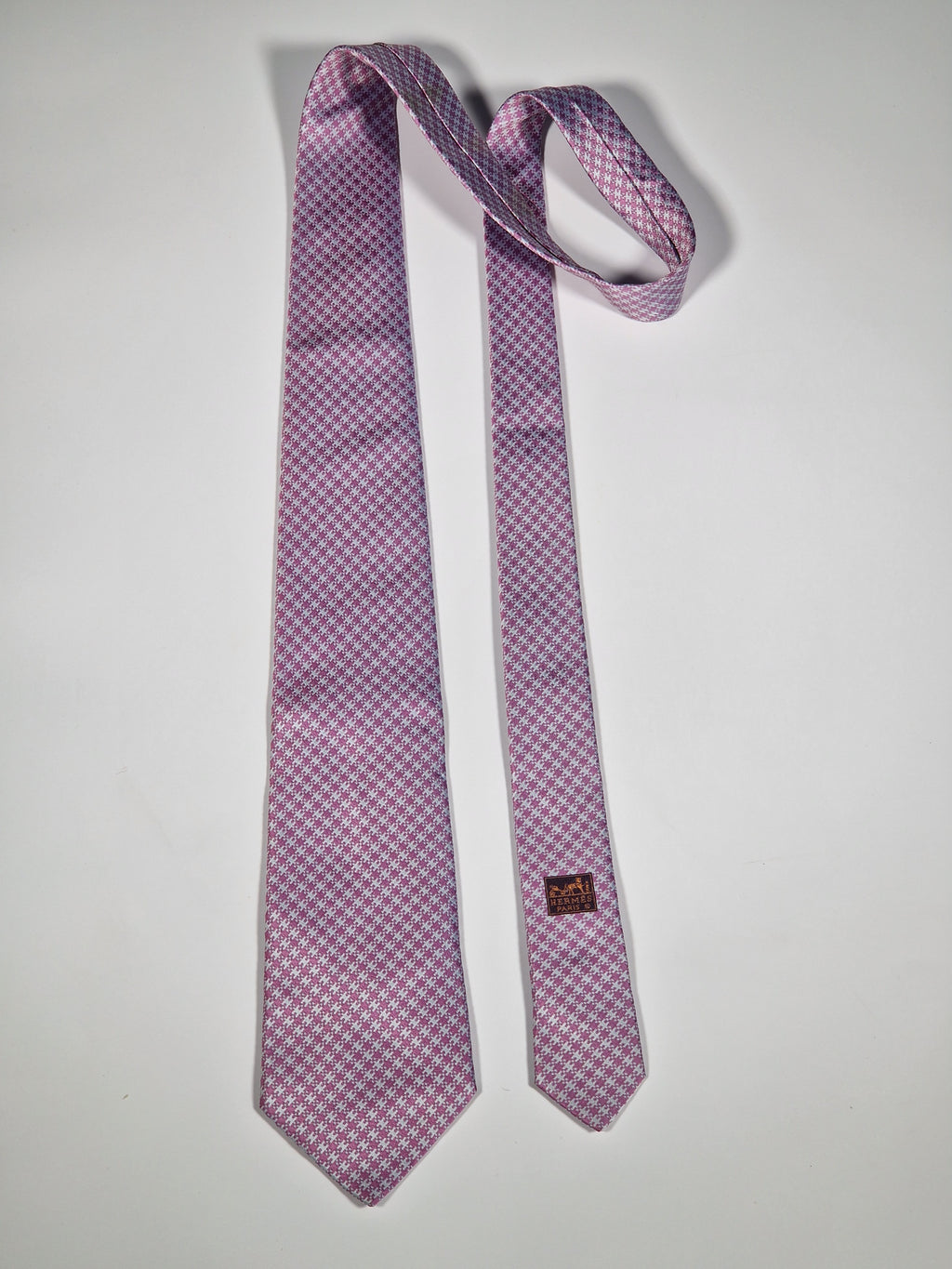759037 Hermès jaquard silk tie pink H pattern 759037 T