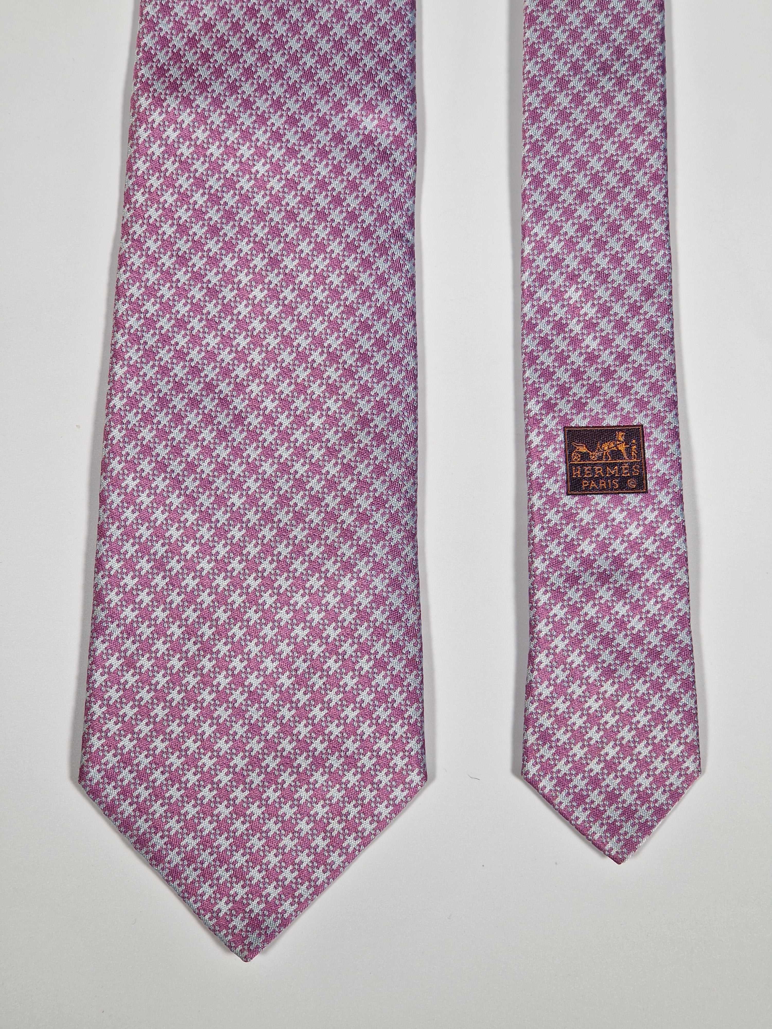 759037 Hermès jaquard silk tie pink H pattern 759037 T
