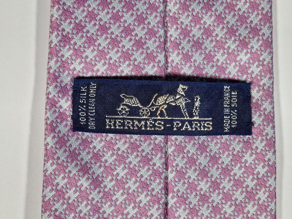 759037 Hermès jaquard silk tie pink H pattern 759037 T