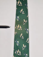 007593 Hermès tie green Bird and instruments 7593 SA