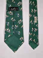 007593 Hermès tie green Bird and instruments 7593 SA