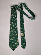 007593 Hermès tie green Bird and instruments 7593 SA