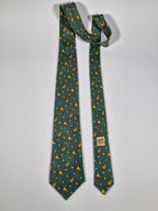 Hermés green vintage silk tie geese 7595 SA