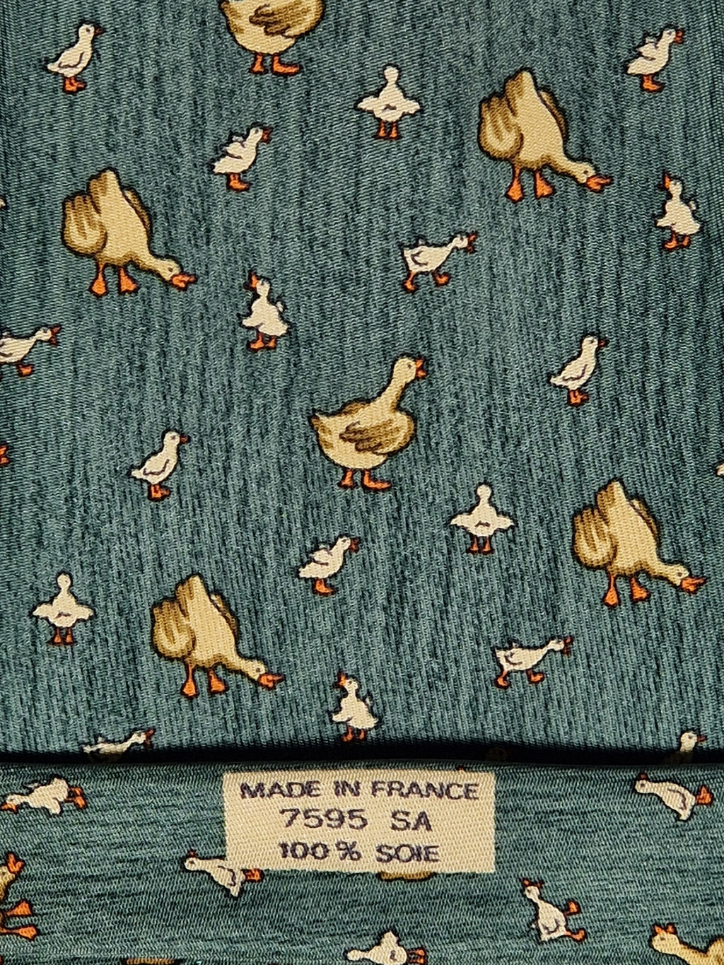 Hermés green vintage silk tie geese 7595 SA