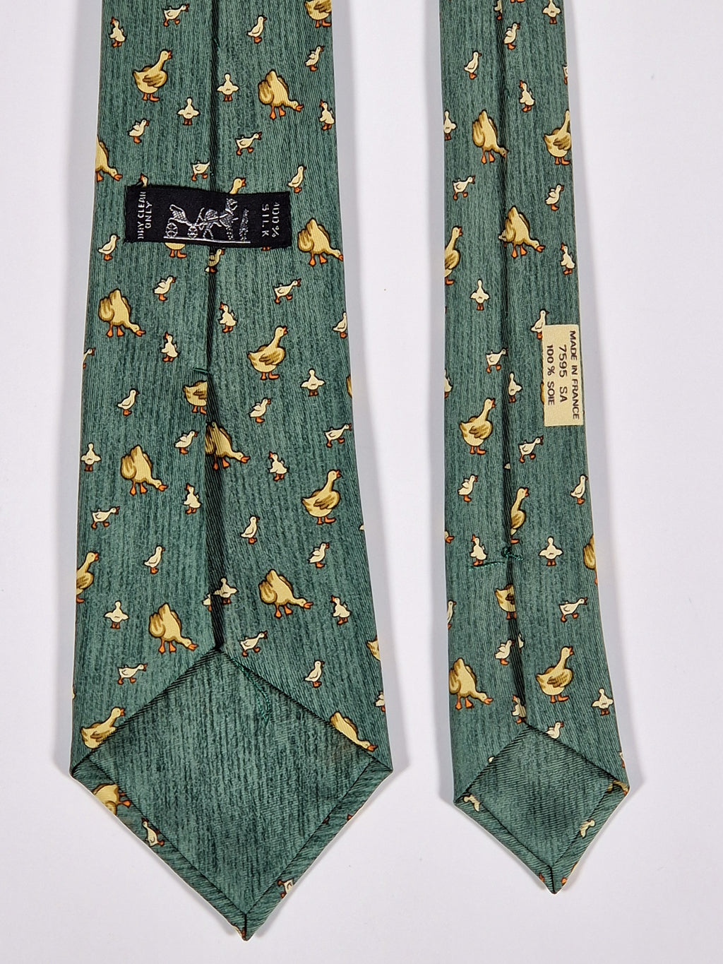 Hermés green vintage silk tie geese 7595 SA