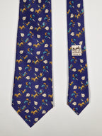 Hermès silk tie blue horse sledge and bells 7596 SA