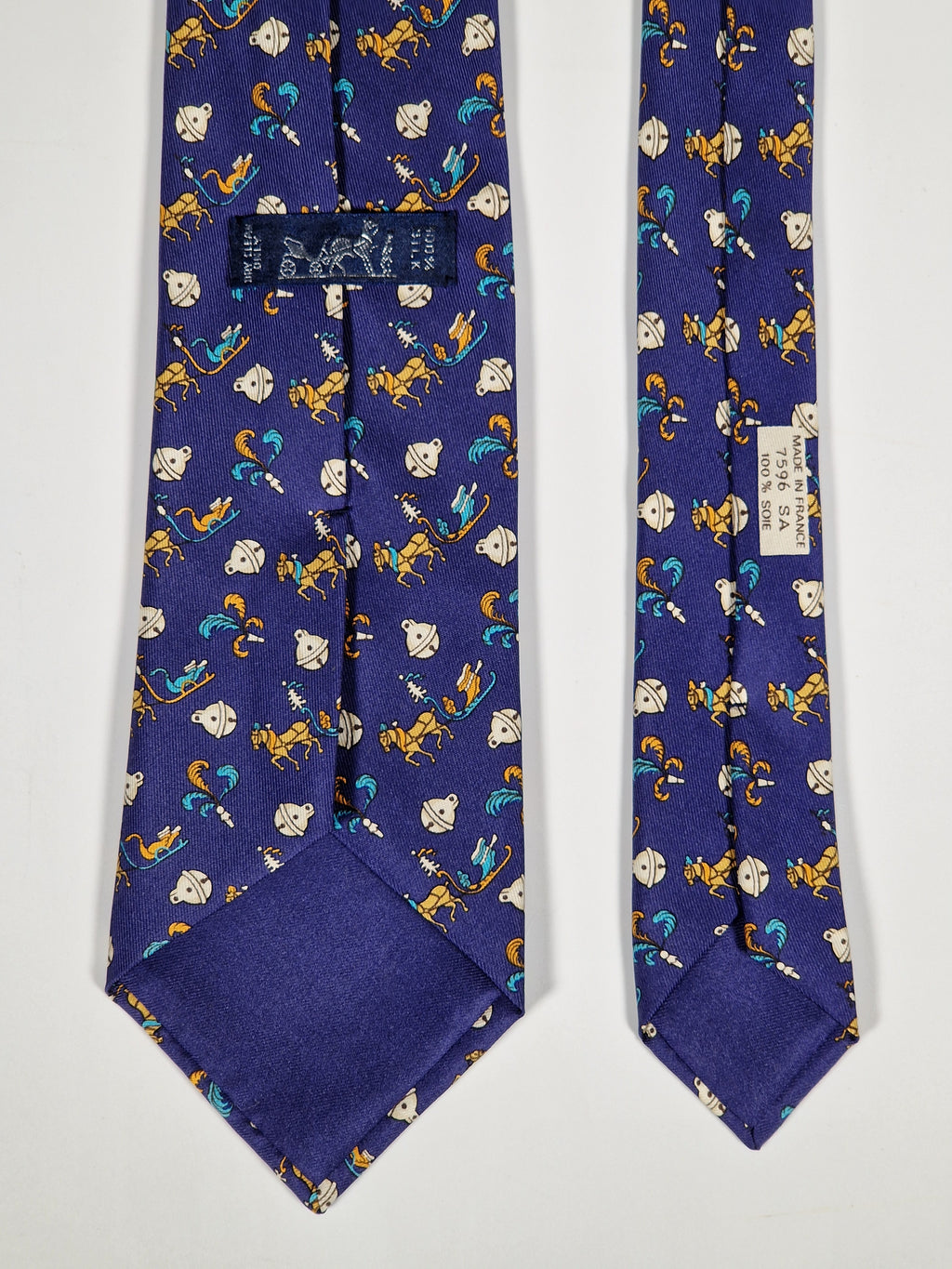 Hermès silk tie blue horse sledge and bells 7596 SA