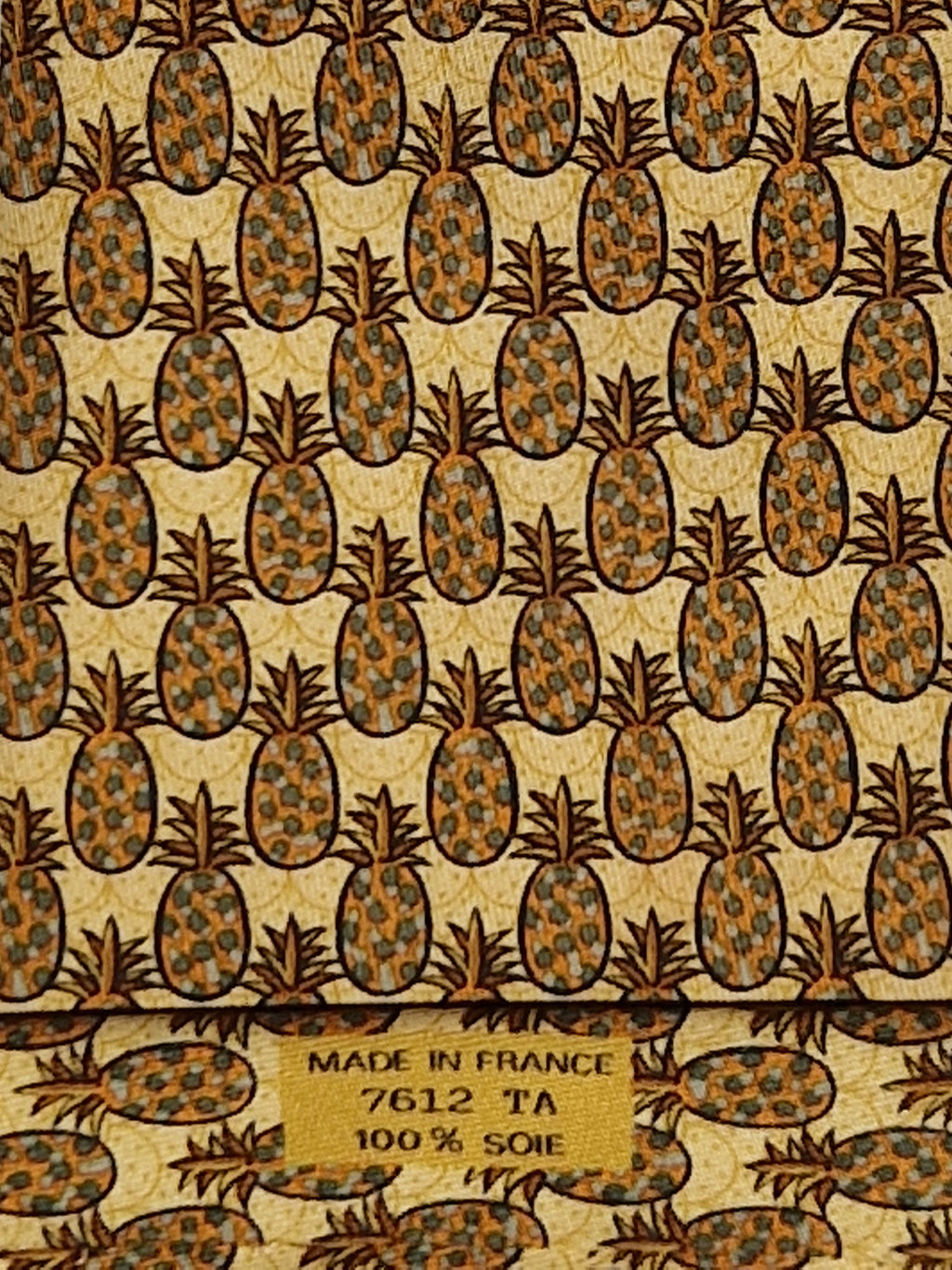 007612 Hermès tie yellow whimsical pineapple pattern 7612 TA
