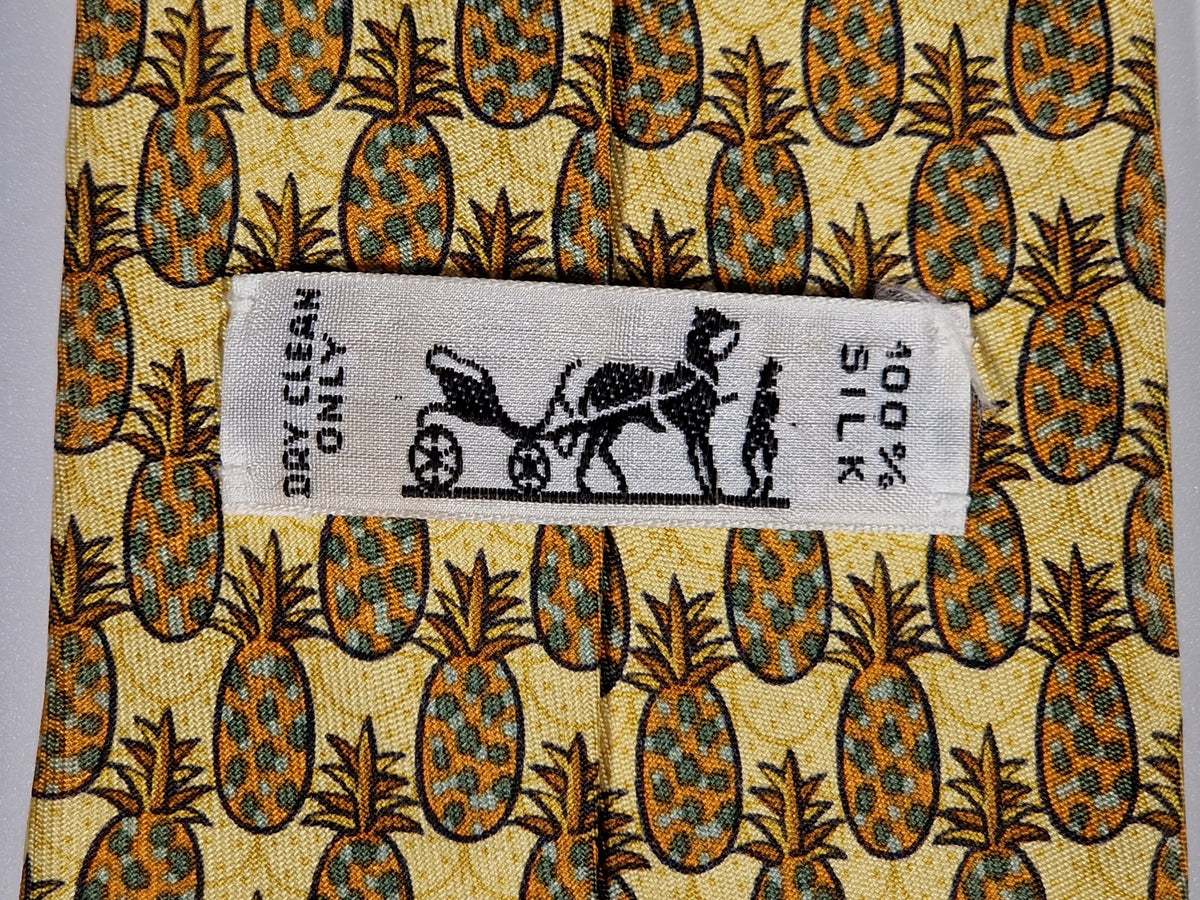007612 Hermès tie yellow whimsical pineapple pattern 7612 TA