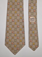 007618 Hermès silk tie brown ethnical pattern 7618 TA