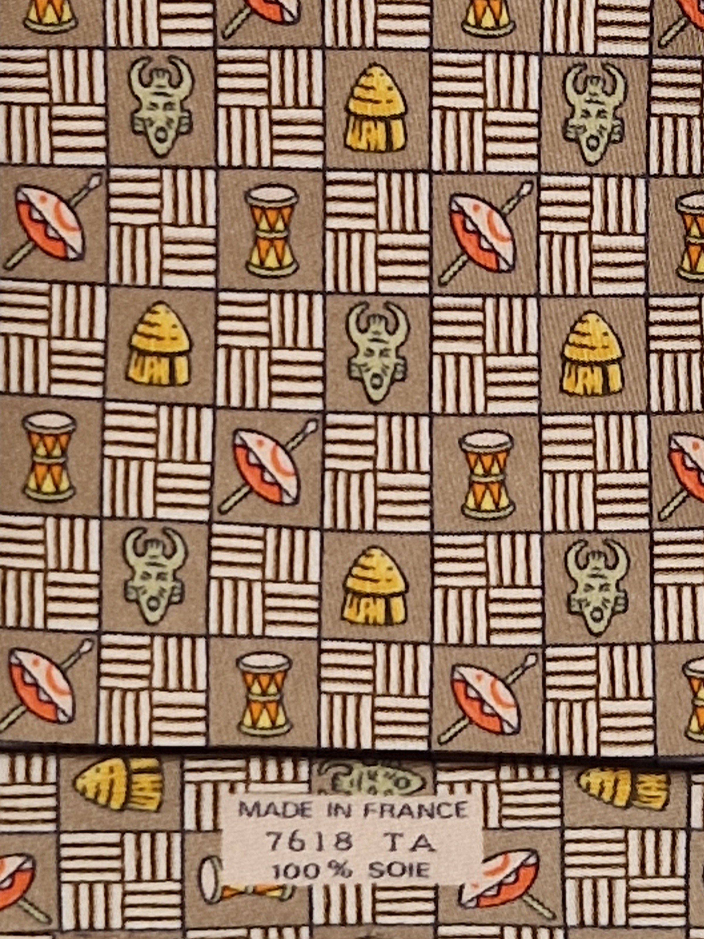 007618 Hermès silk tie brown ethnical pattern 7618 TA