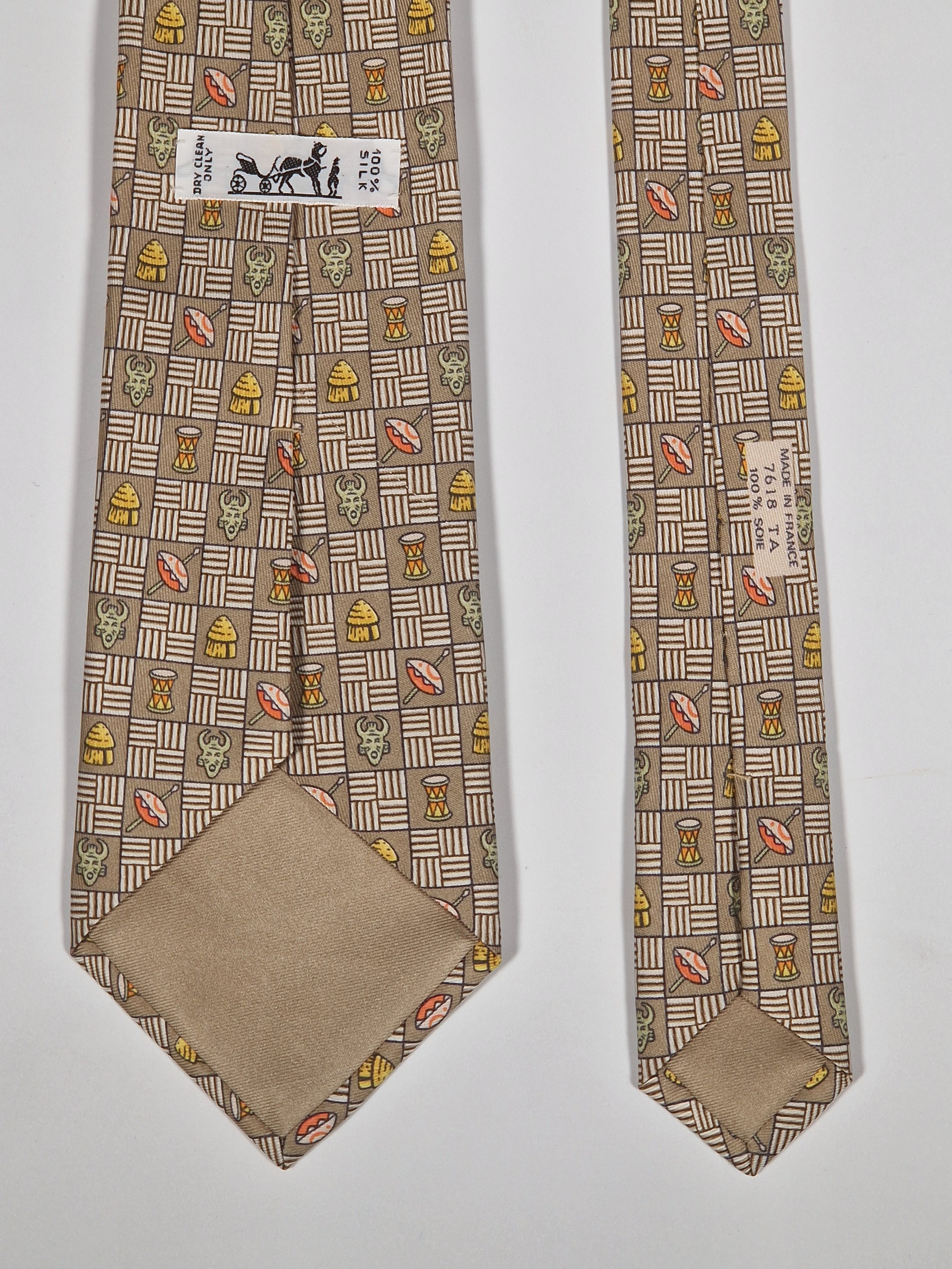 007618 Hermès silk tie brown ethnical pattern 7618 TA